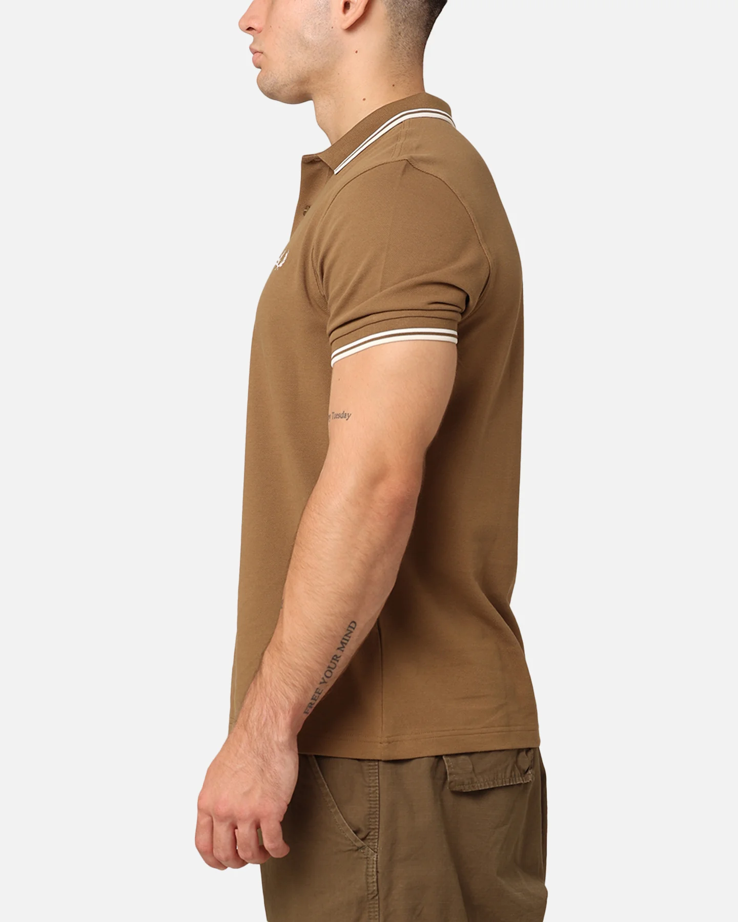 Fred Perry Twin Tipped Polo Shirt Shade Stone/White - Image 5