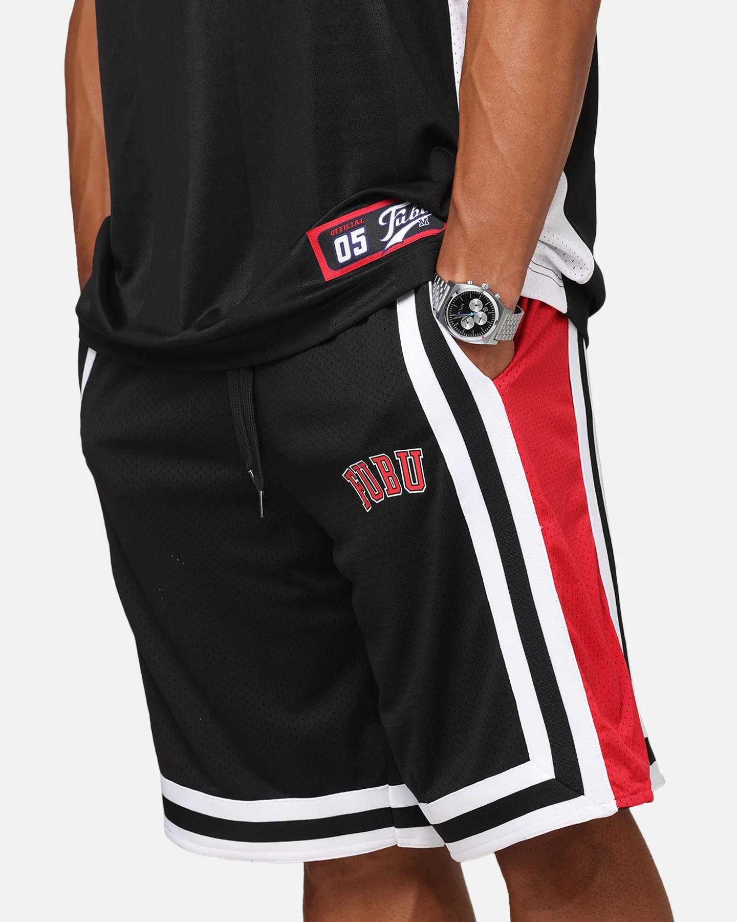 Fubu College Mesh Shorts Black/Red/White - Image 3