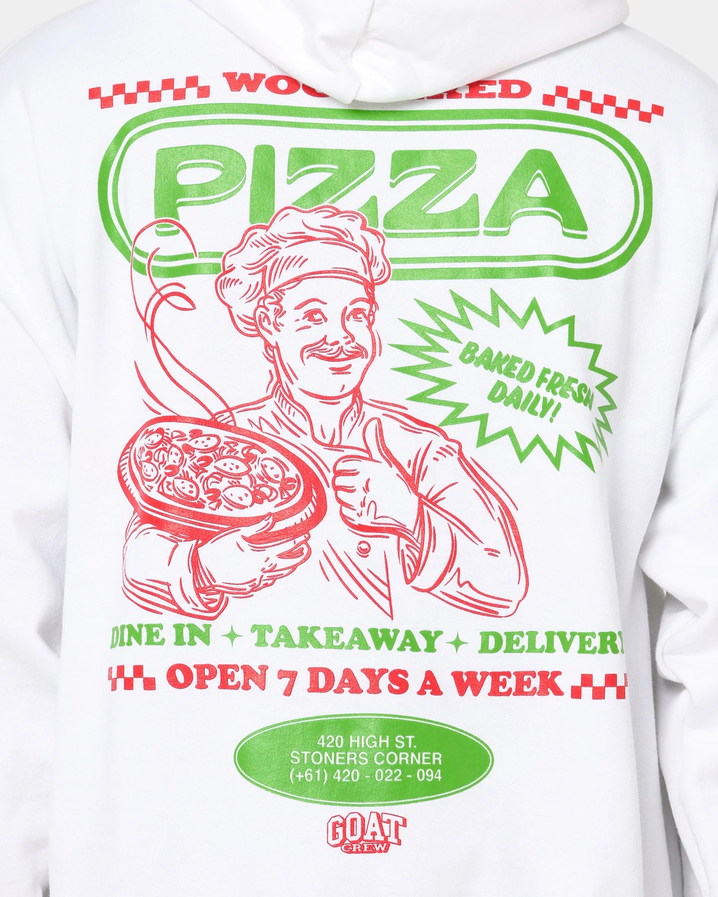 Goat Crew Pizza Shop Hoodie White - Image 5