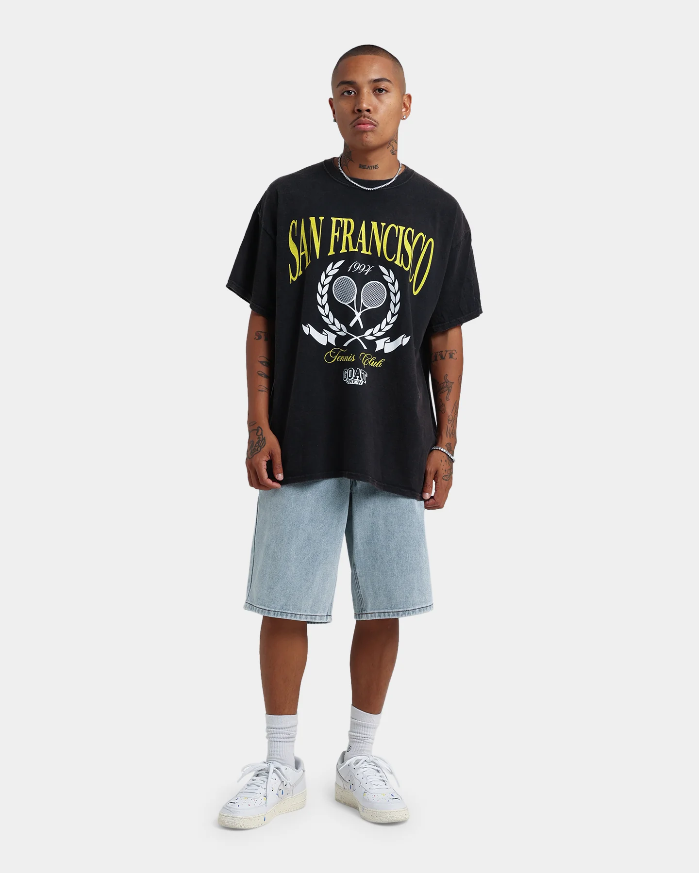 Goat Crew Tennis Club Vintage T-Shirt Black Wash - Image 2