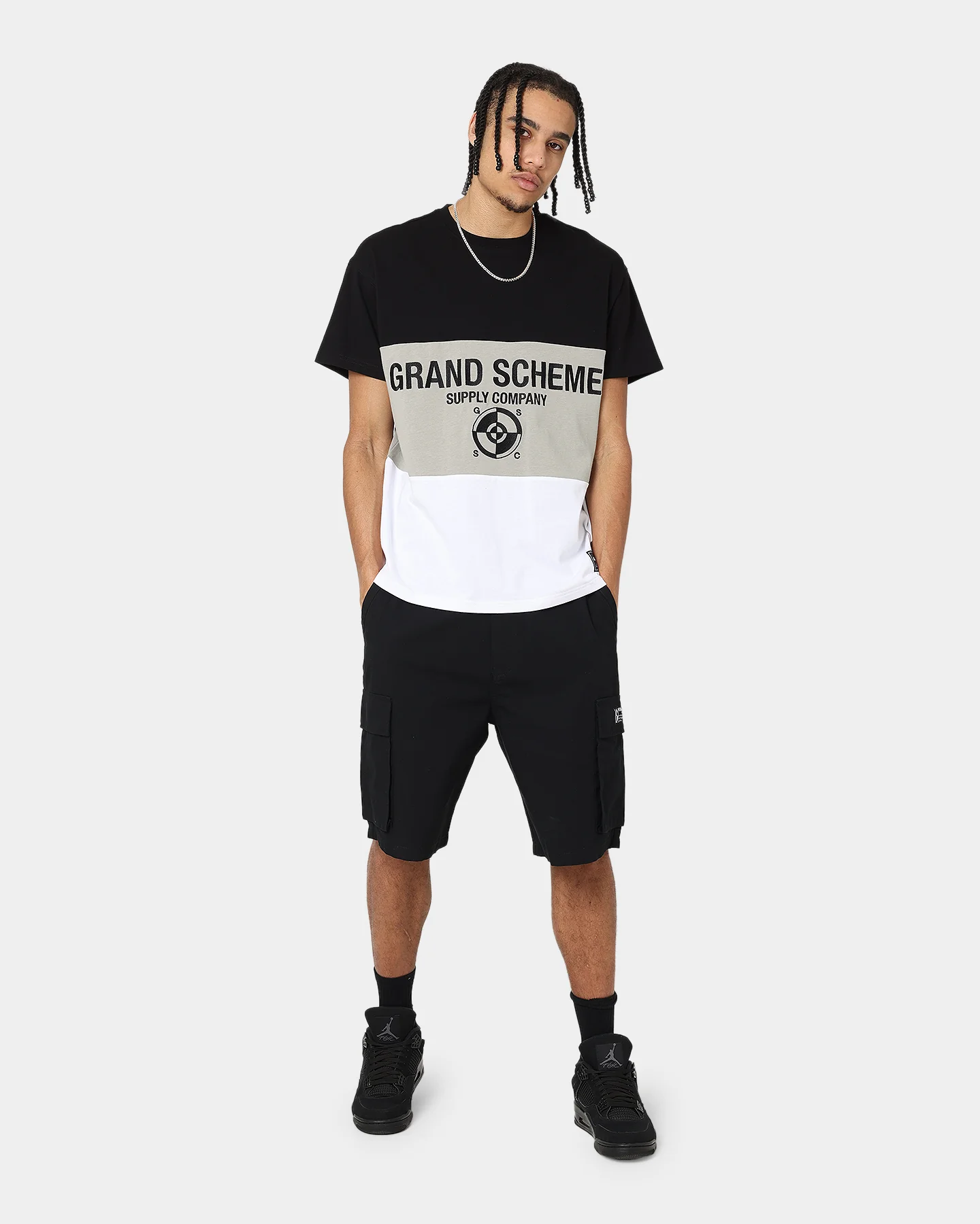 Grand Scheme Colour Block T-Shirt Black/White/Grey - Image 2