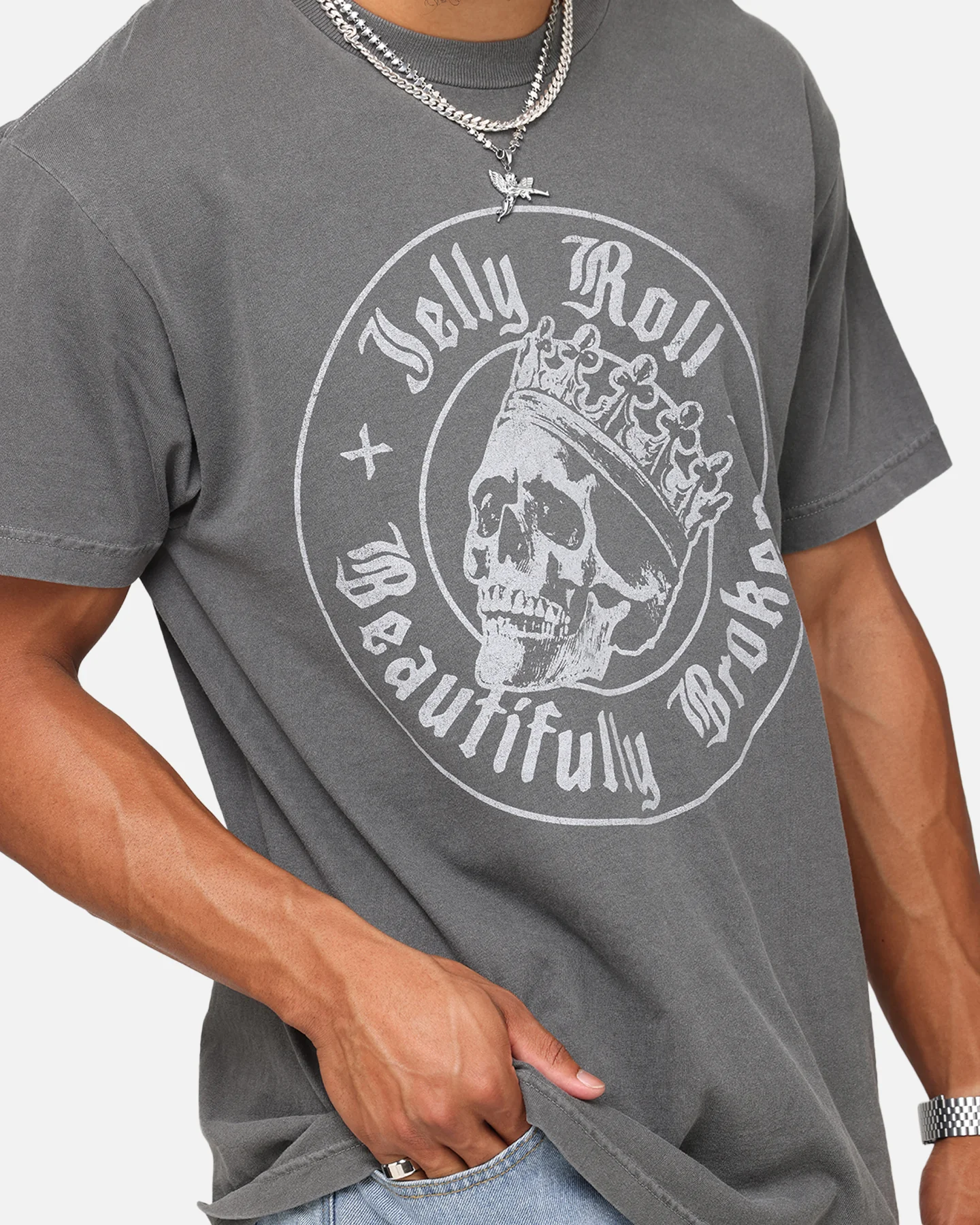 Jelly Roll Beautifully Broken Badge T-Shirt Faded Black - Image 6