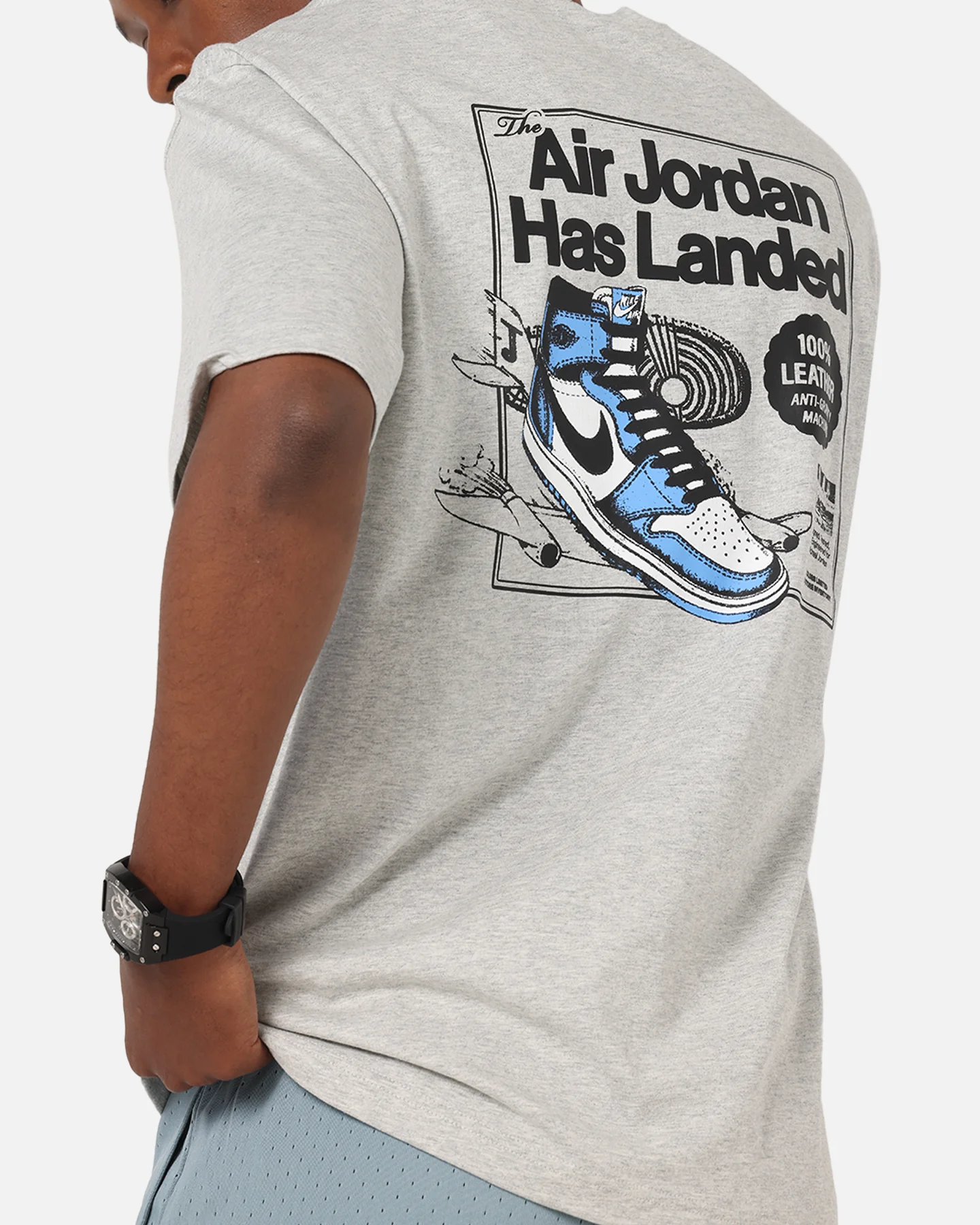 Jordan AJ1 North Carolina T-Shirt Grey Heather/White - Image 7