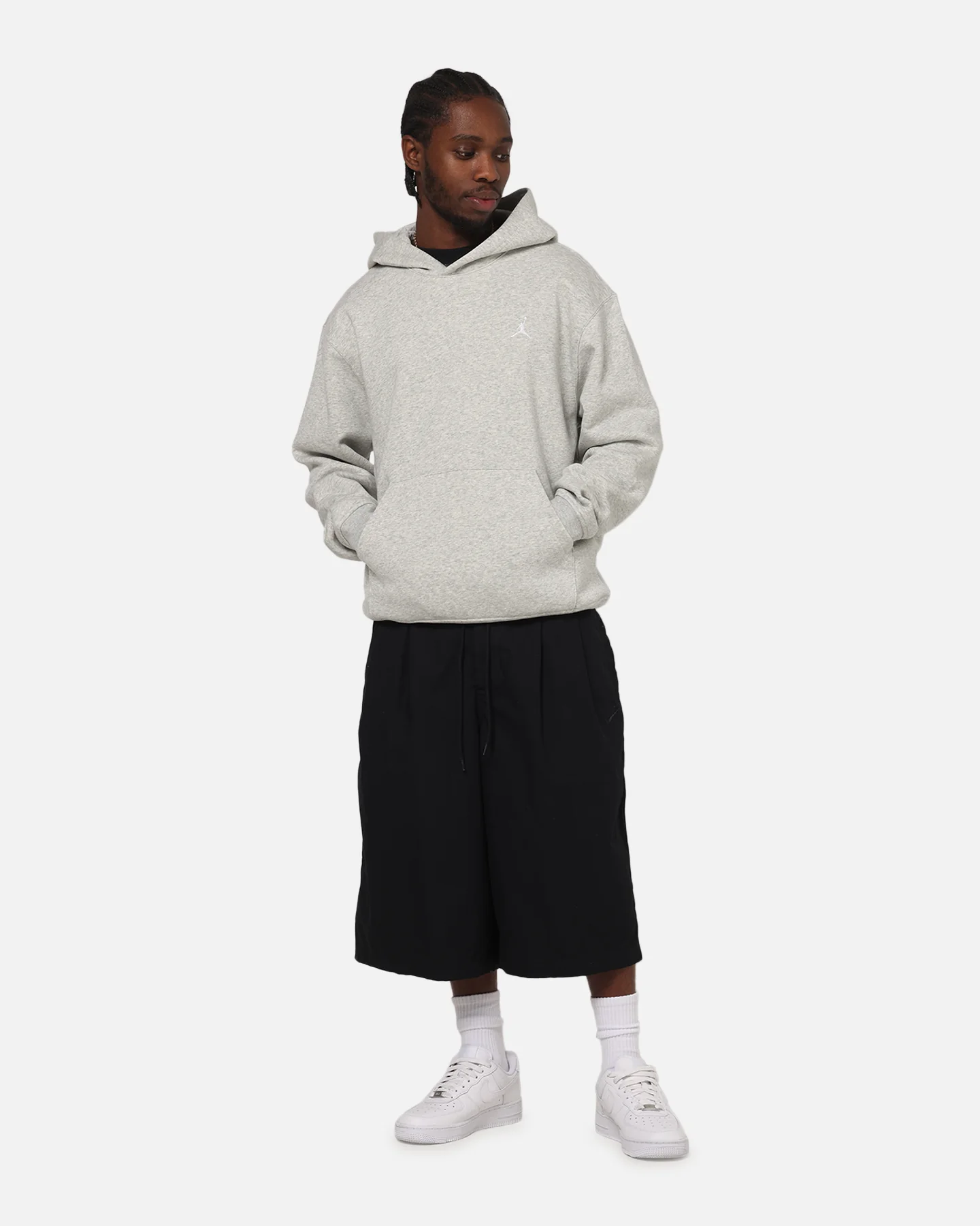 Jordan Brooklyn Fleece Pullover Hoodie Grey Heather/White - Image 2