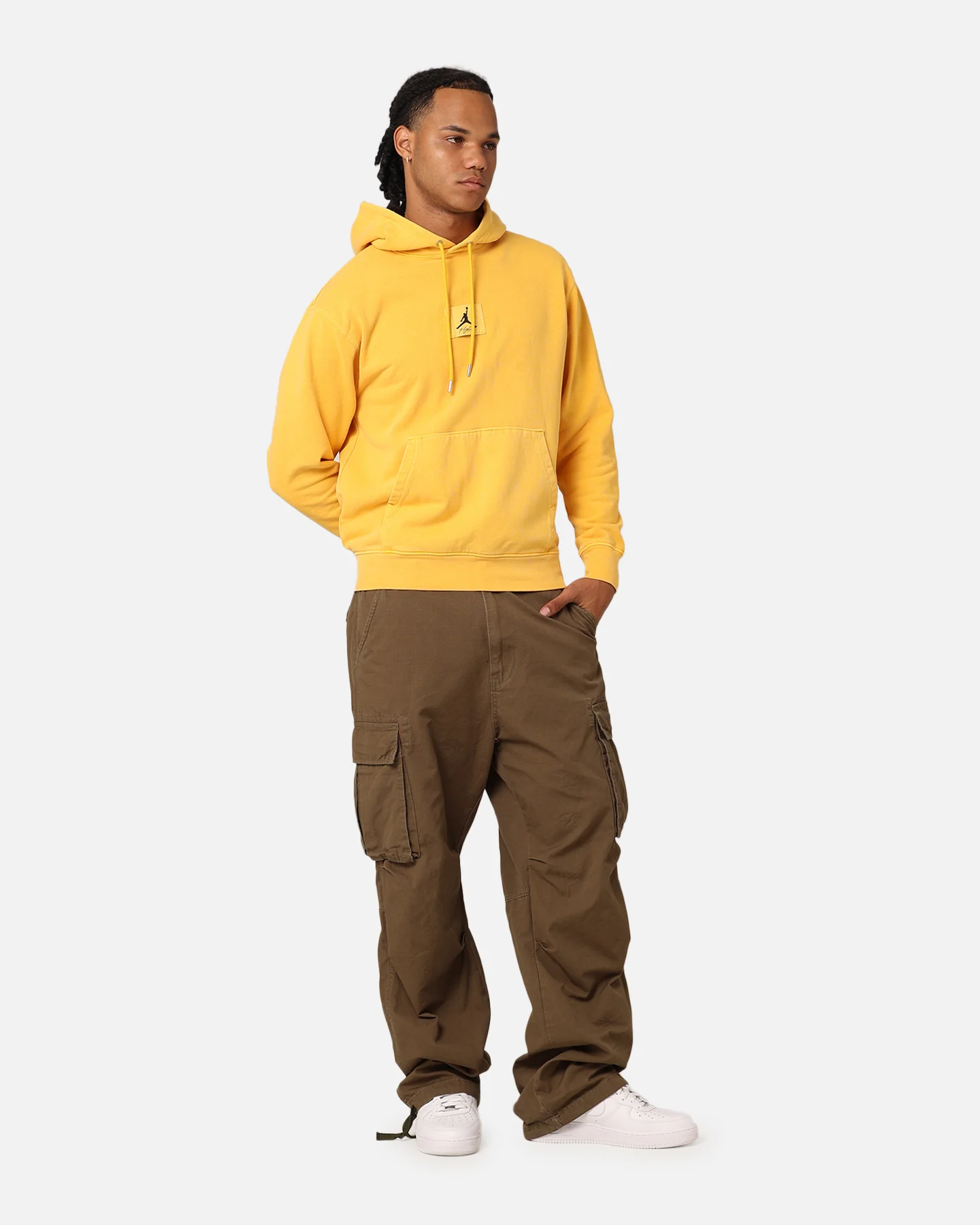 Jordan Essentials Flight Fleece Washed Pullover Hoodie Yellow Ochre - Image 2