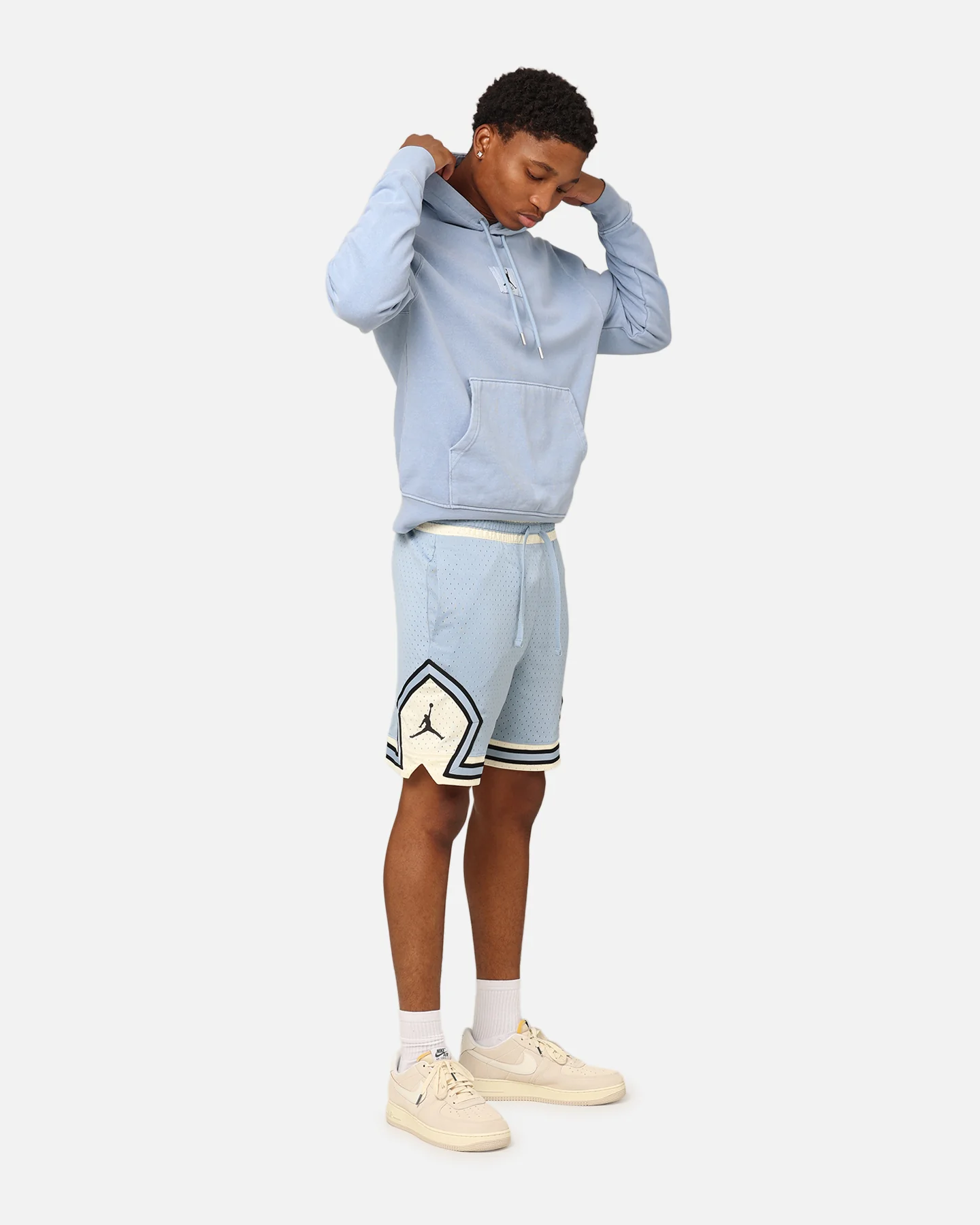 Jordan Essentials Statement Wash Fleece Pullover Hoodie Blue Grey - Image 2