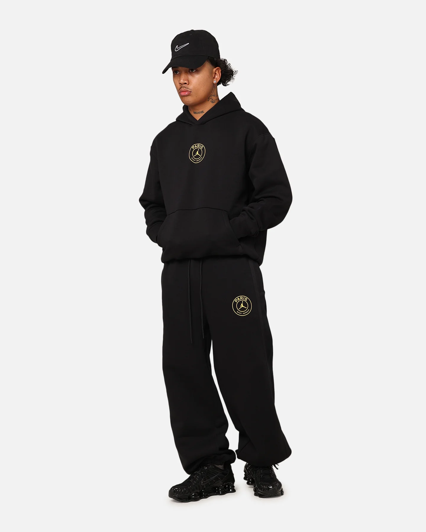 Jordan X Paris Saint-Germain Fleece Pullover Hoodie Black/Cargo Khaki - Image 4