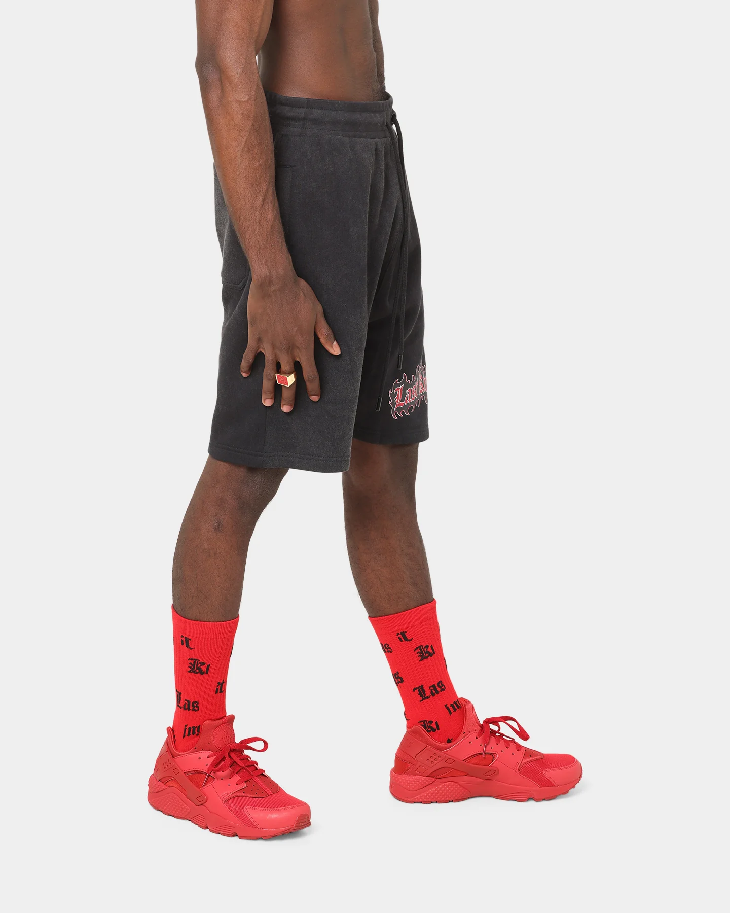 Last Kings Flaming Wings Sweat Shorts Black Wash - Image 5