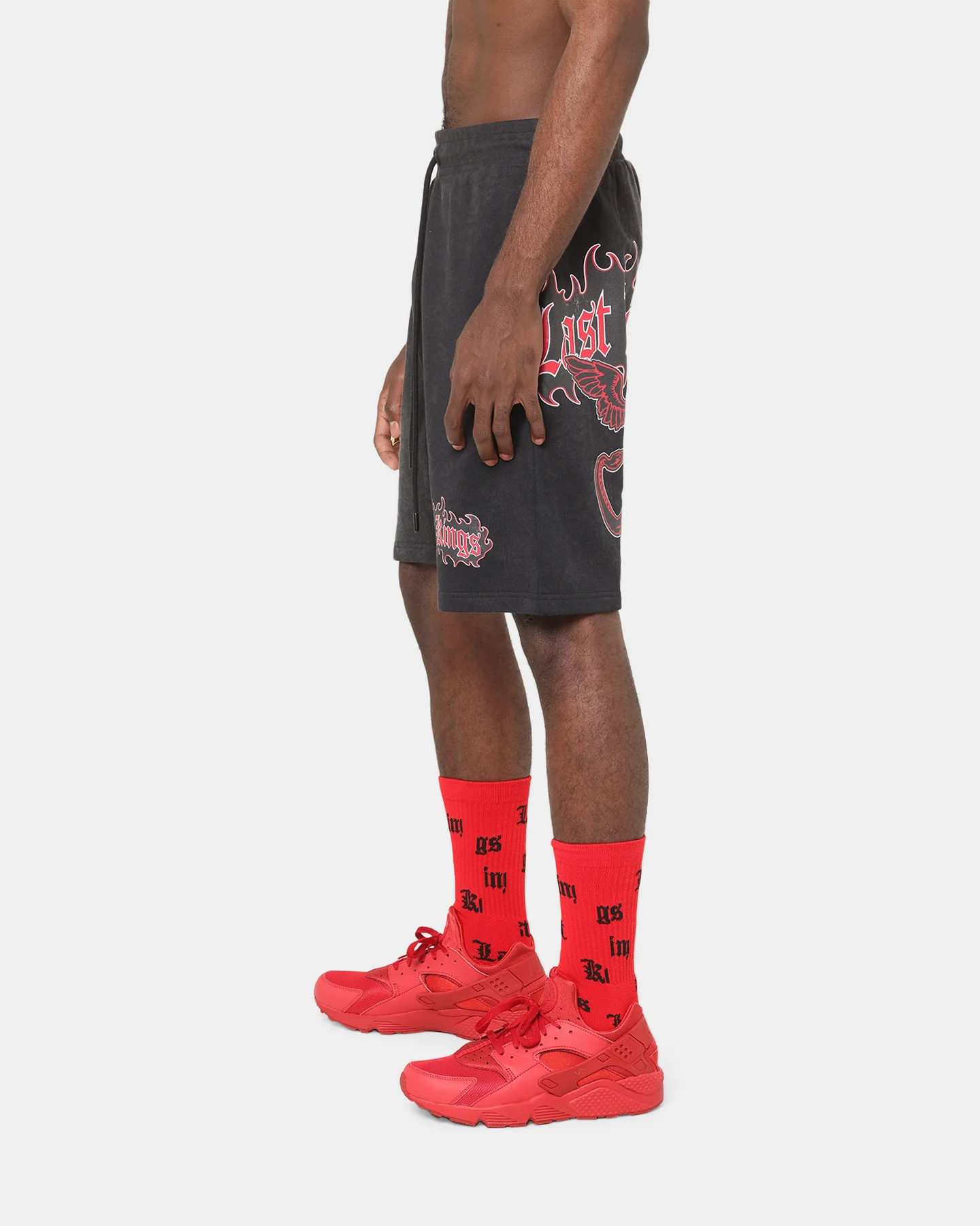 Last Kings Flaming Wings Sweat Shorts Black Wash - Image 6