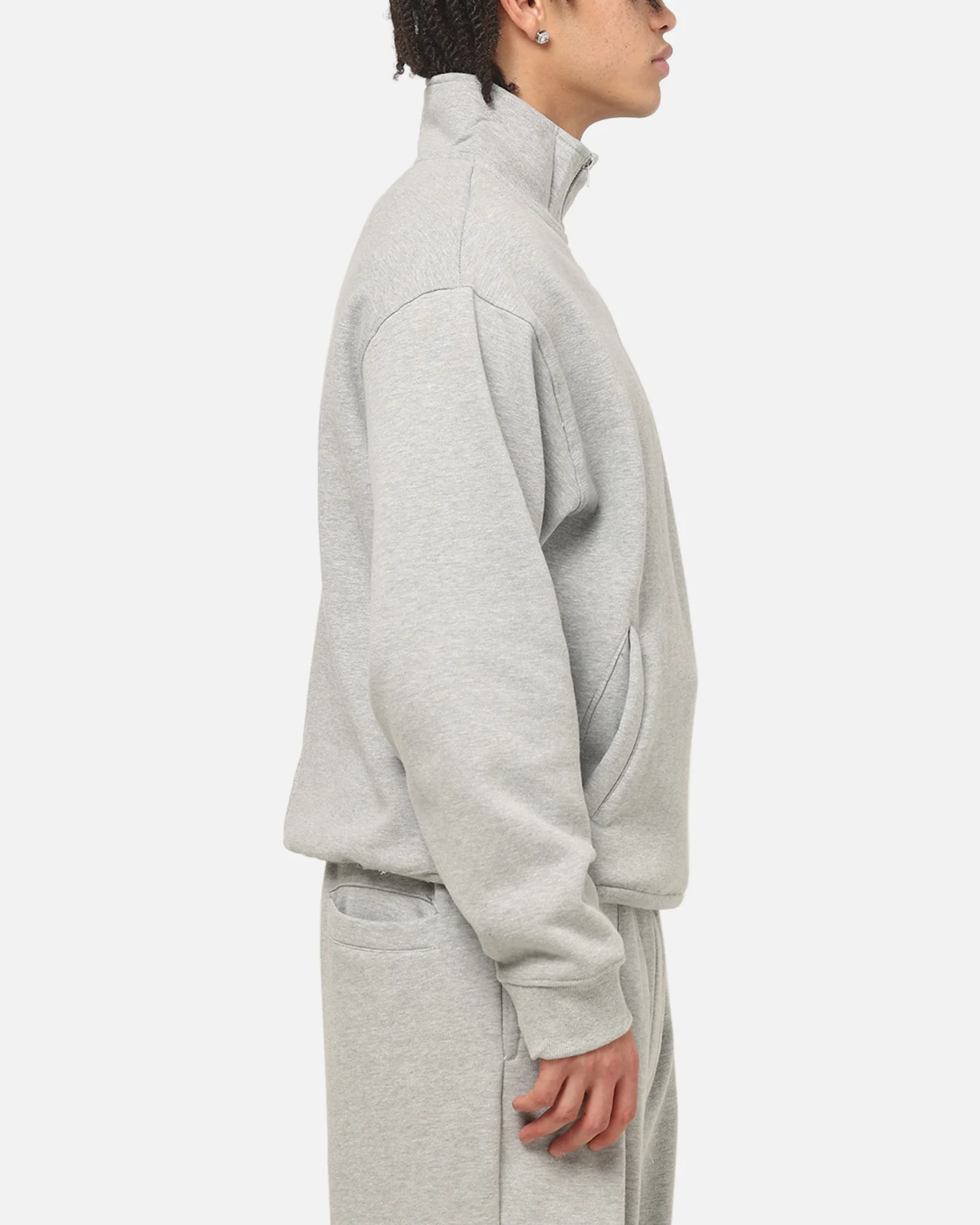 American Thrift Leisure Quarter Zip Mock Neck Sweater Grey Marle - Image 4