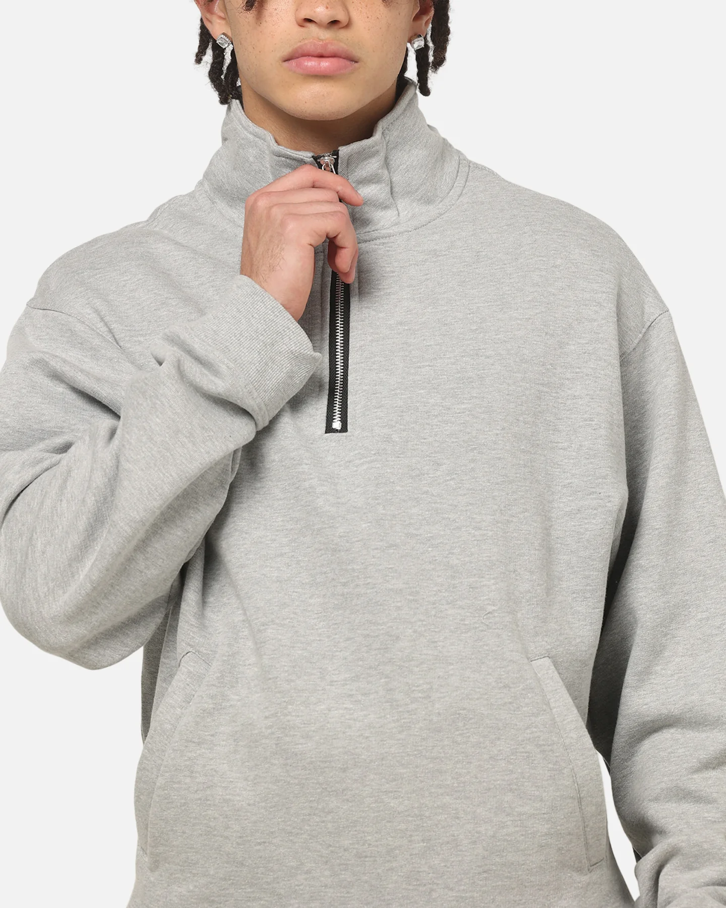 American Thrift Leisure Quarter Zip Mock Neck Sweater Grey Marle - Image 6