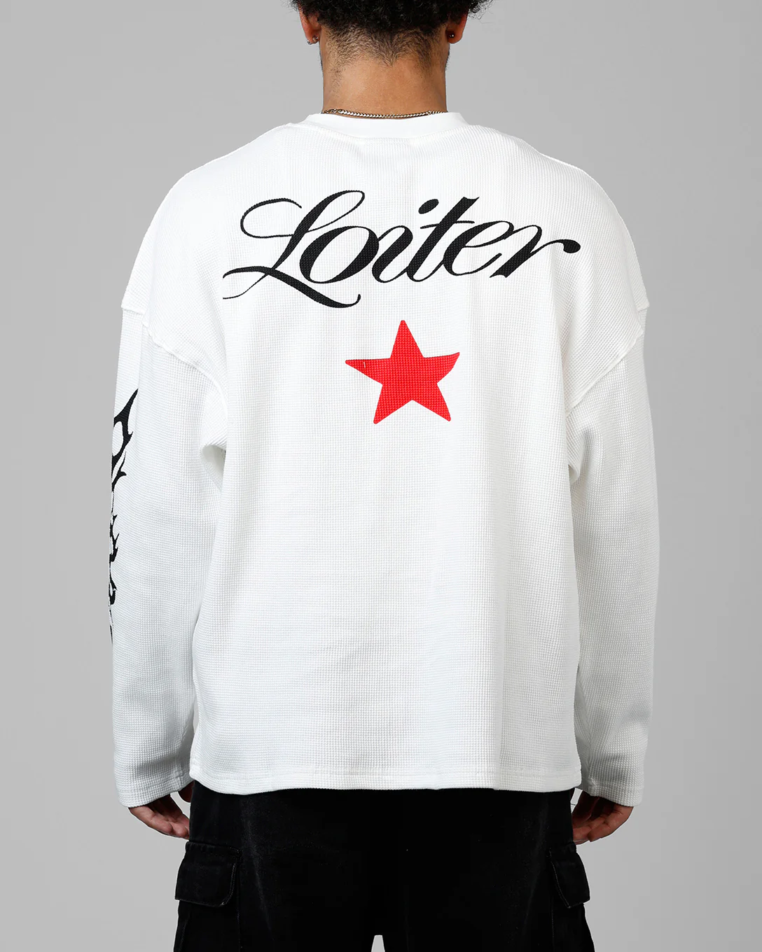 Loiter American Dream Waffle Knit Long Sleeve T-Shirt White - Image 2