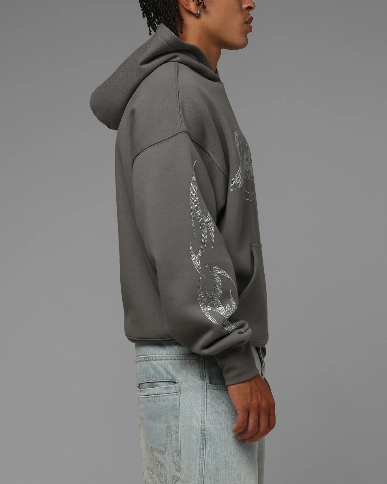 Loiter Atlantic Rhinestone Hoodie Charcoal - Image 4