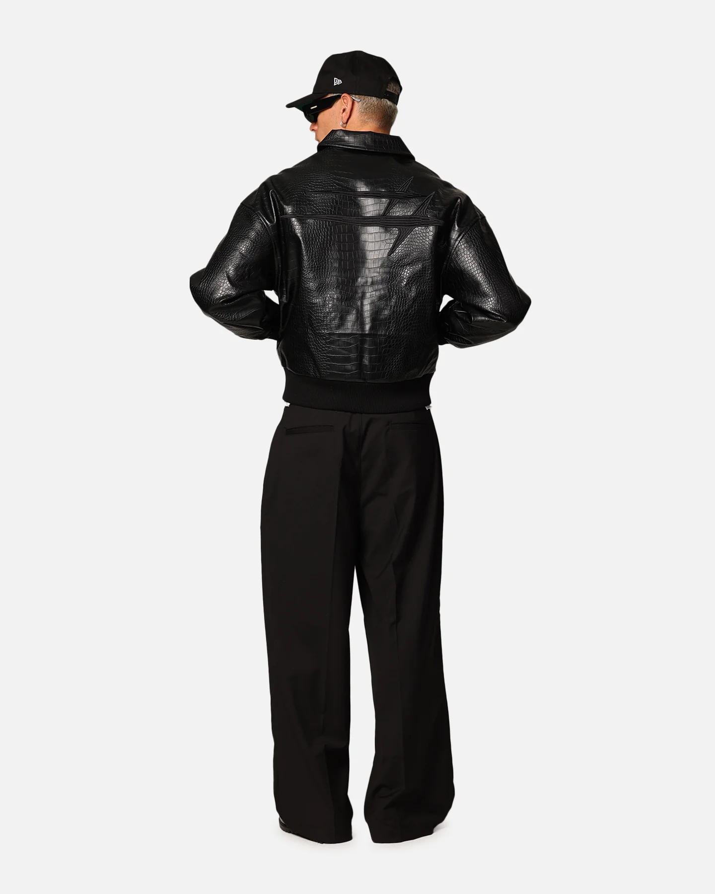 Loiter Atmosphere PU Leather Bomber Jacket Black - Image 3