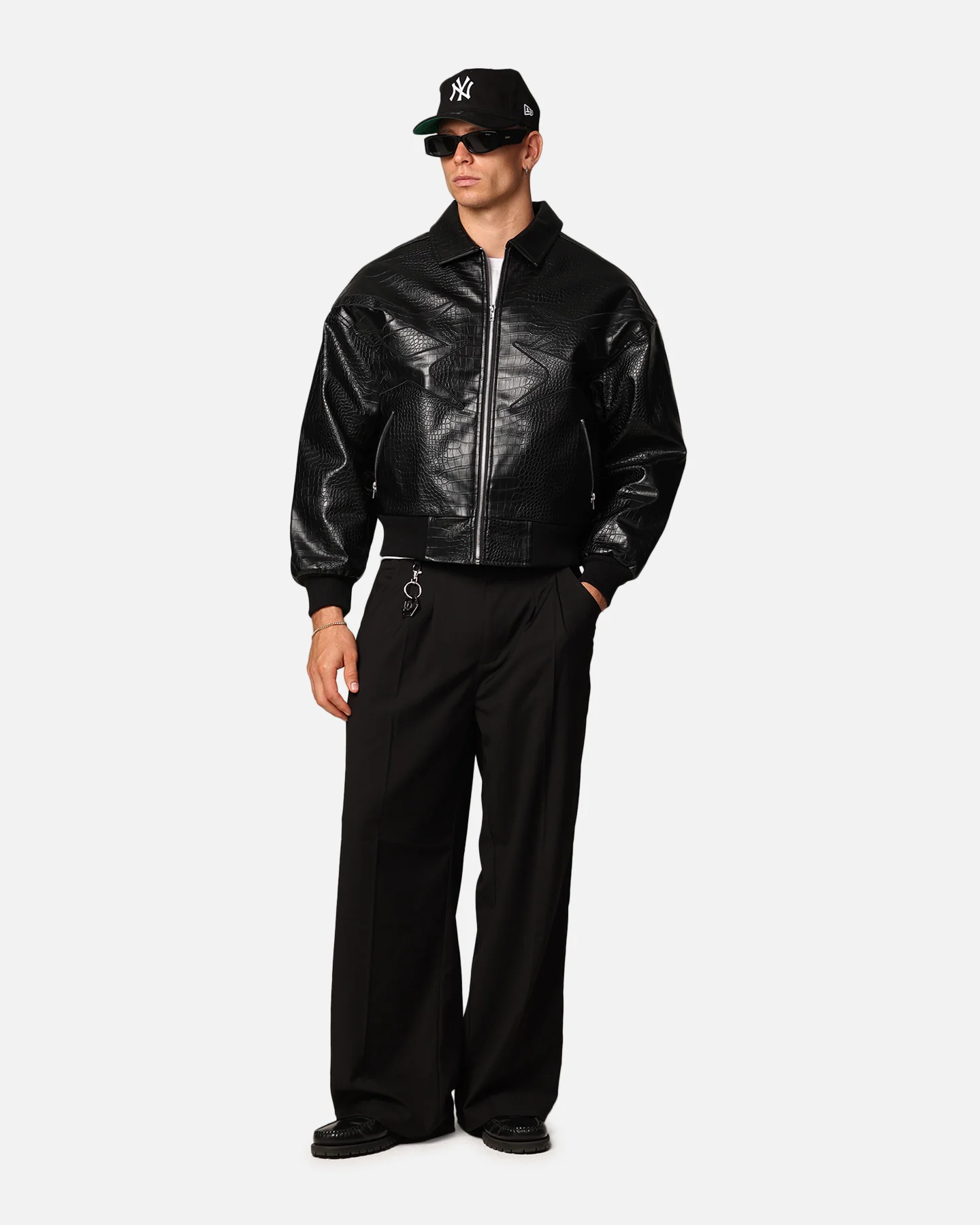 Loiter Atmosphere PU Leather Bomber Jacket Black - Image 4