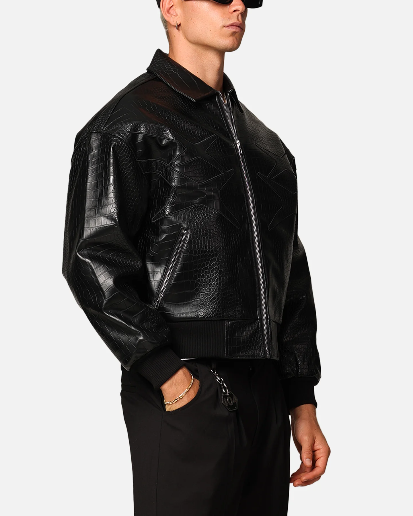 Loiter Atmosphere PU Leather Bomber Jacket Black - Image 6