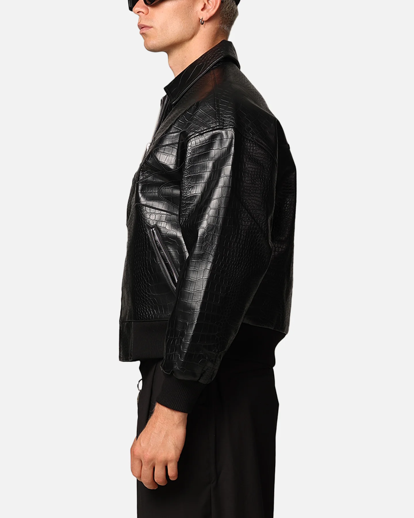 Loiter Atmosphere PU Leather Bomber Jacket Black - Image 7