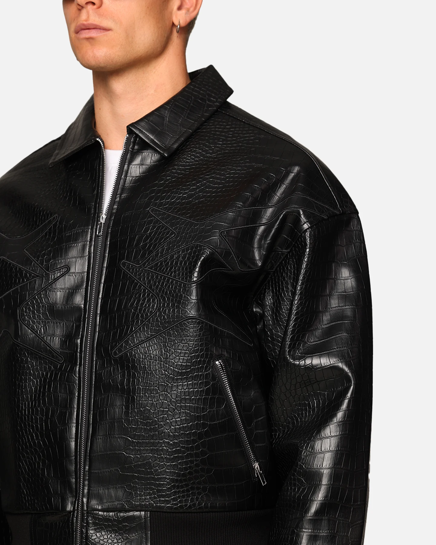 Loiter Atmosphere PU Leather Bomber Jacket Black - Image 8