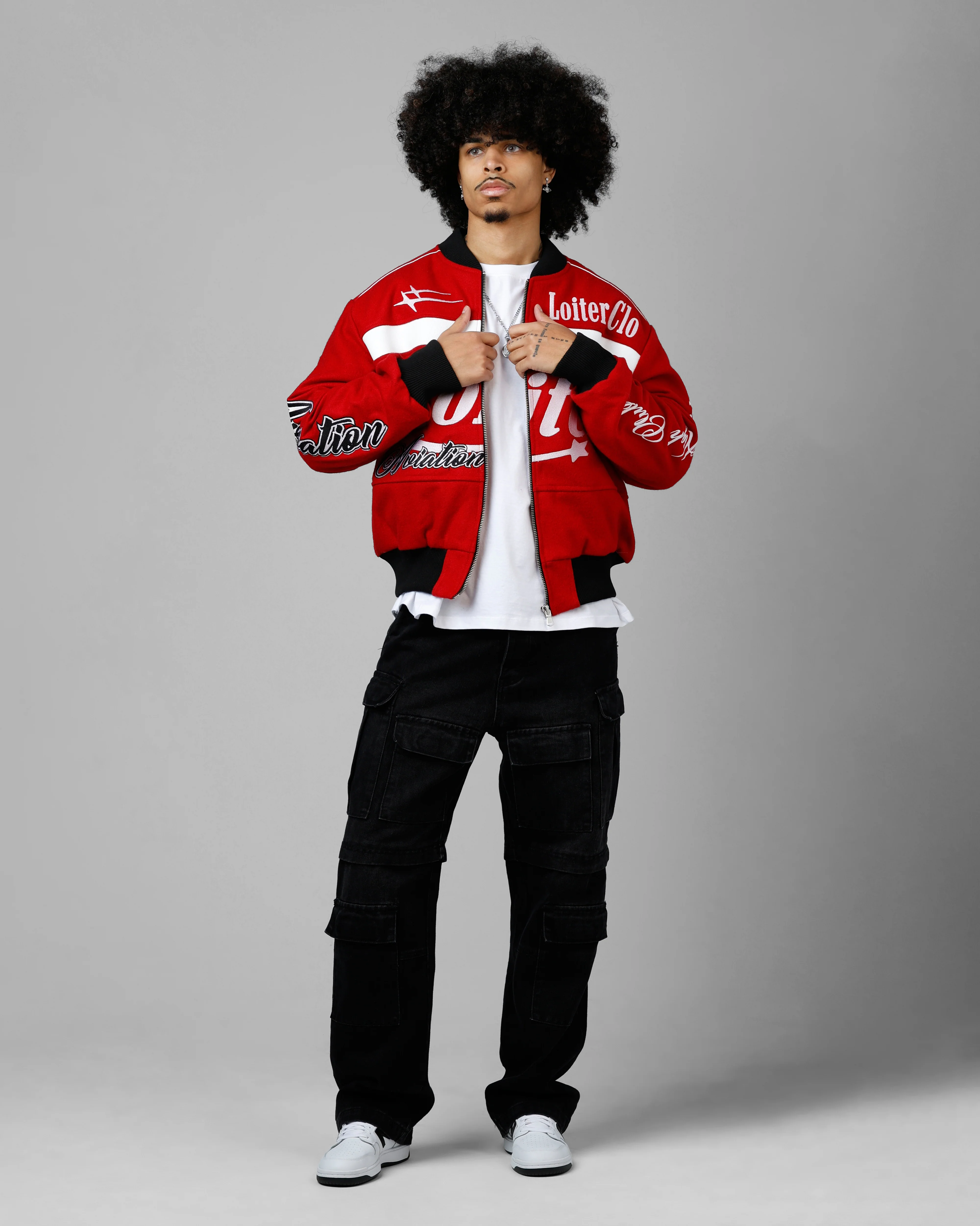Loiter Aviation Bomber Jacket Red/Black - Image 3
