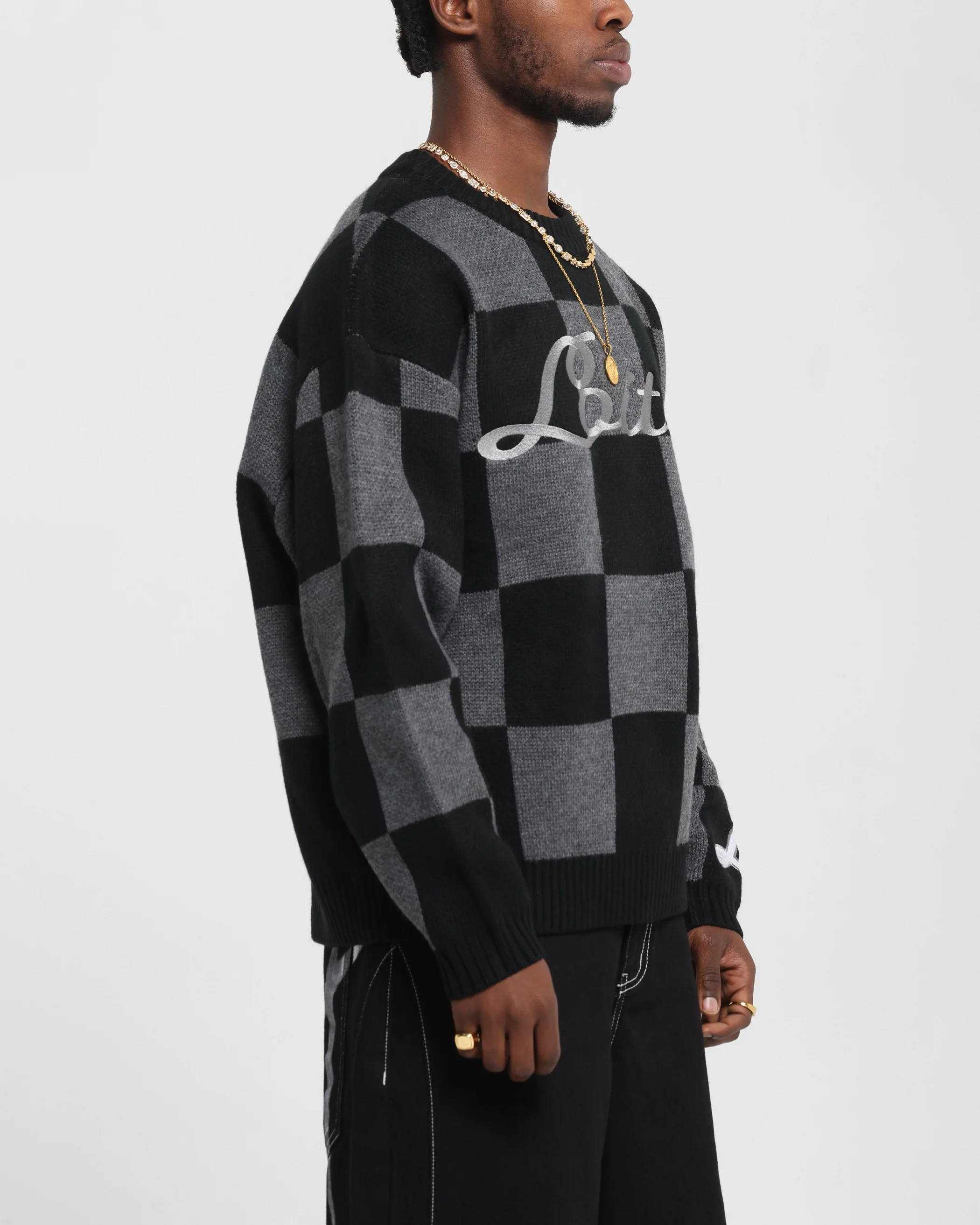 Loiter Checker Knit Sweater Black/Grey - Image 5
