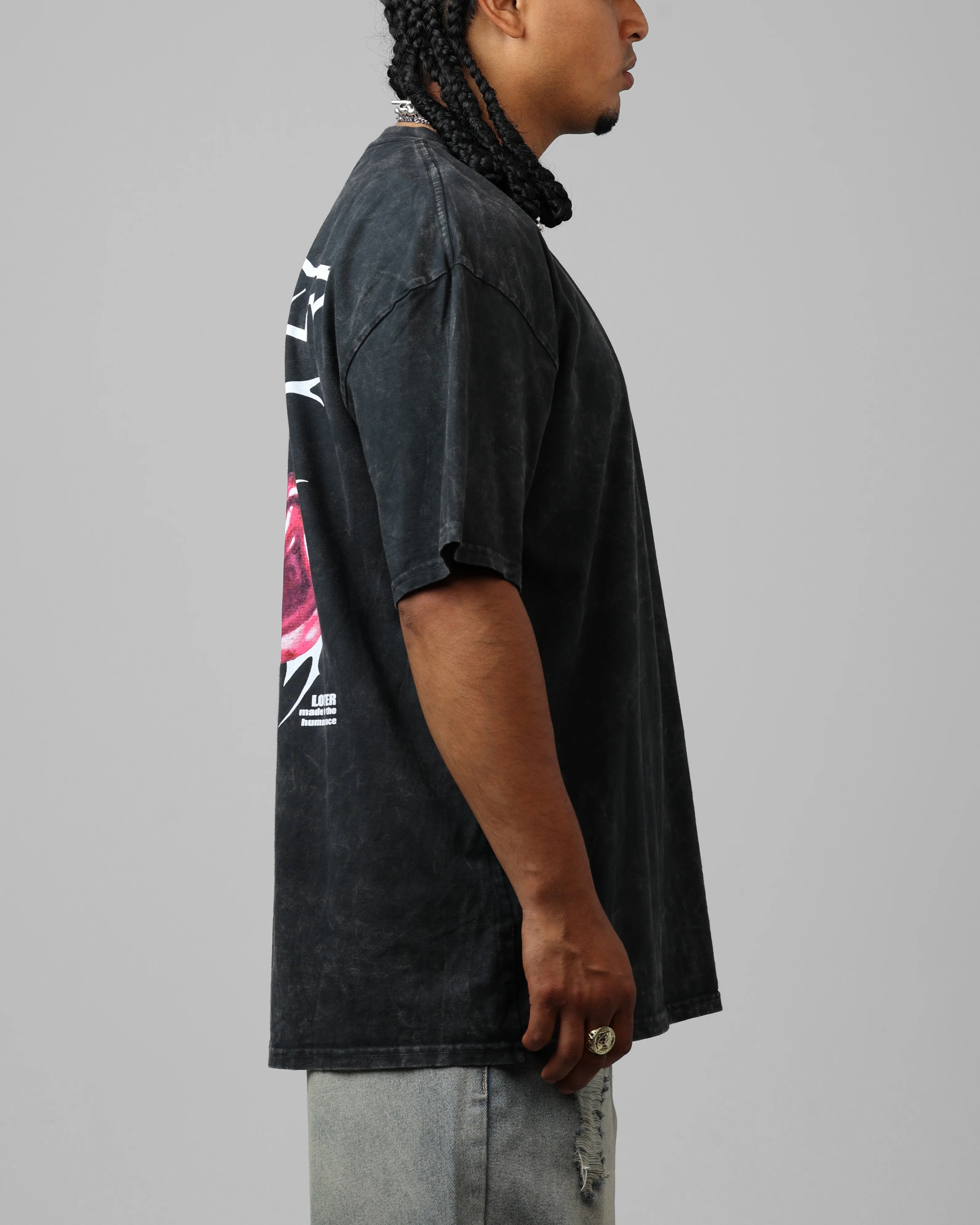 Loiter Cherry Pick Drop T-Shirt Black Acidwash - Image 4