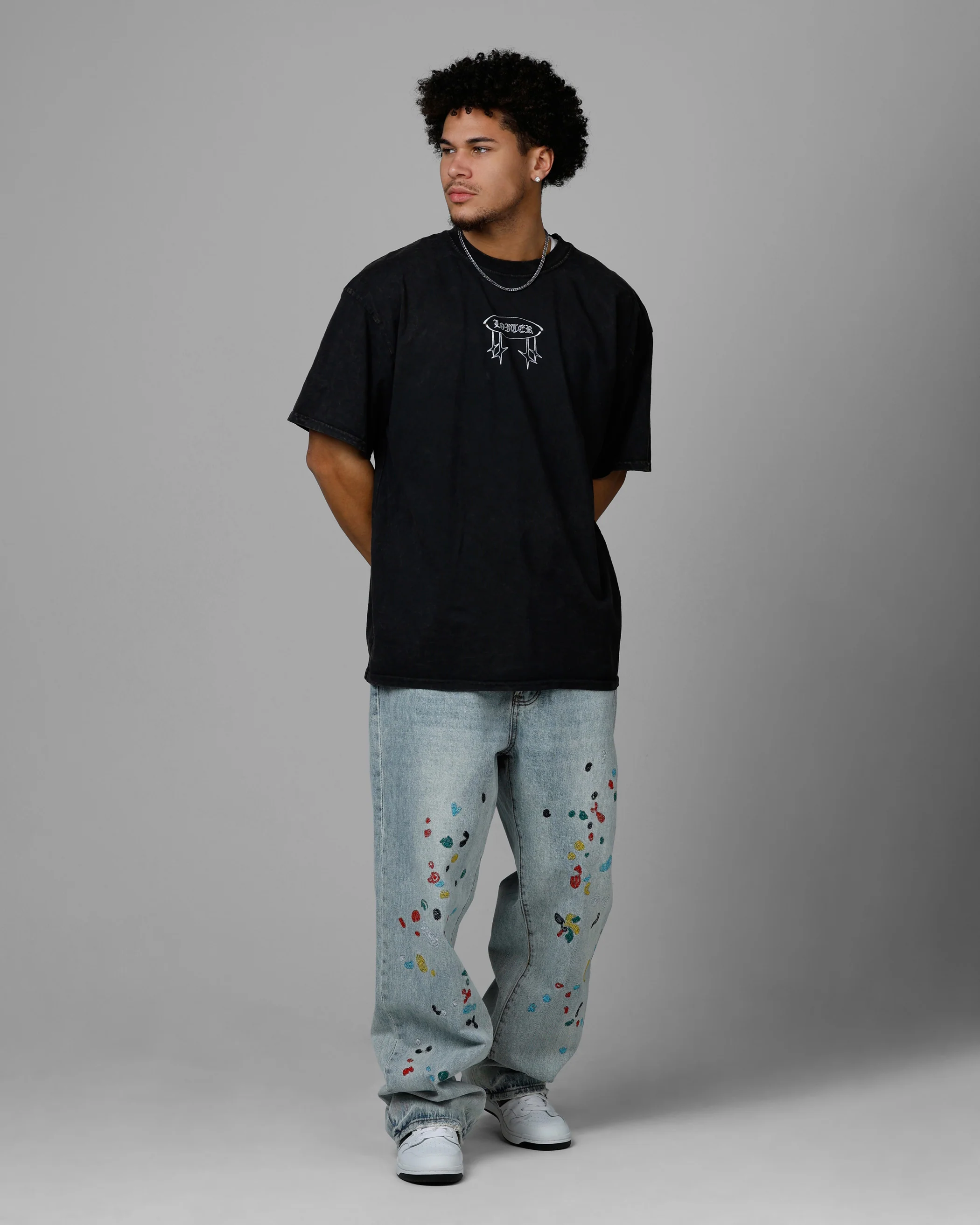 Loiter Chrome Spider T-Shirt Black Acidwash - Image 3