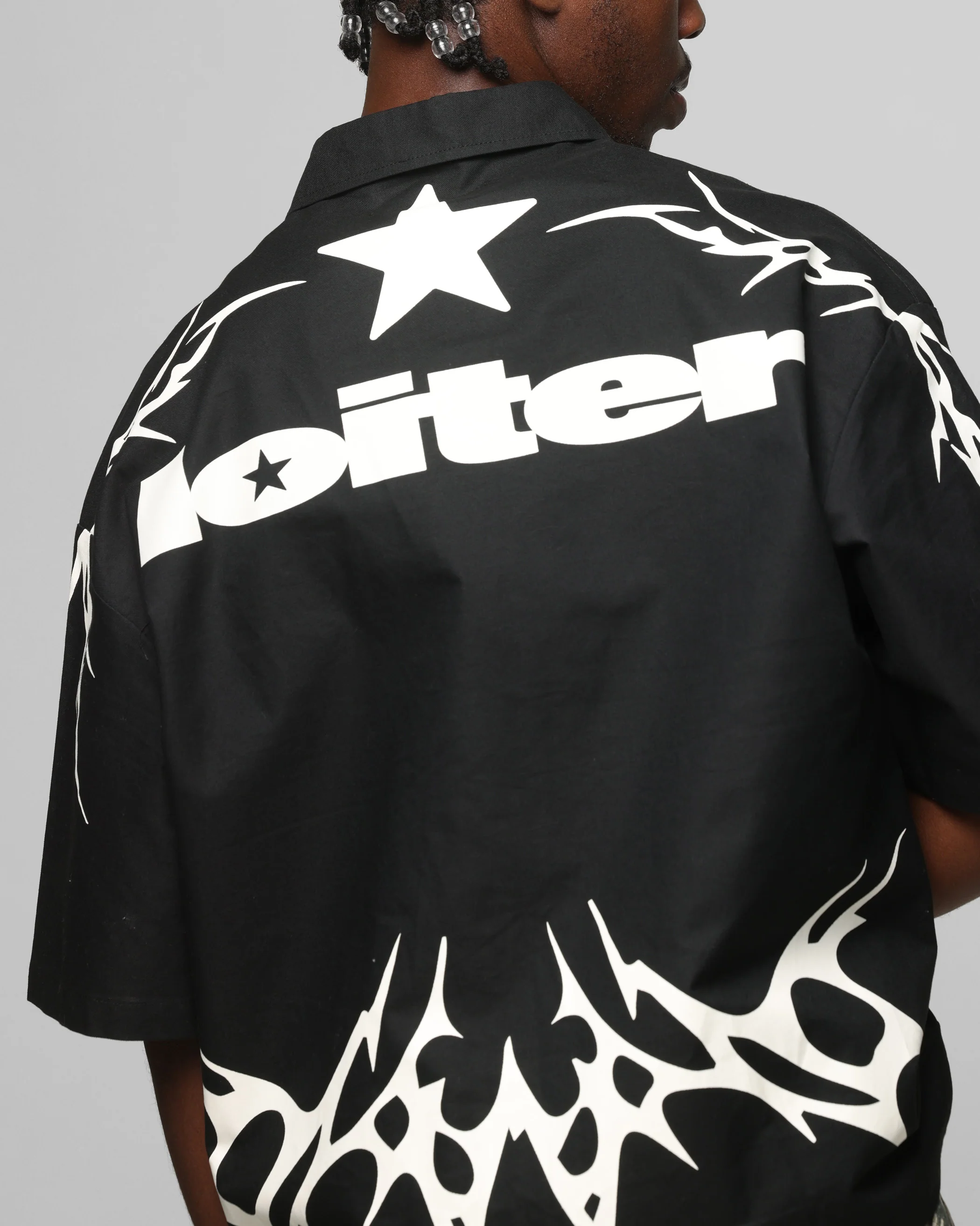 Loiter Cyber Zip Up Short Sleeve Shirt Black - Image 8