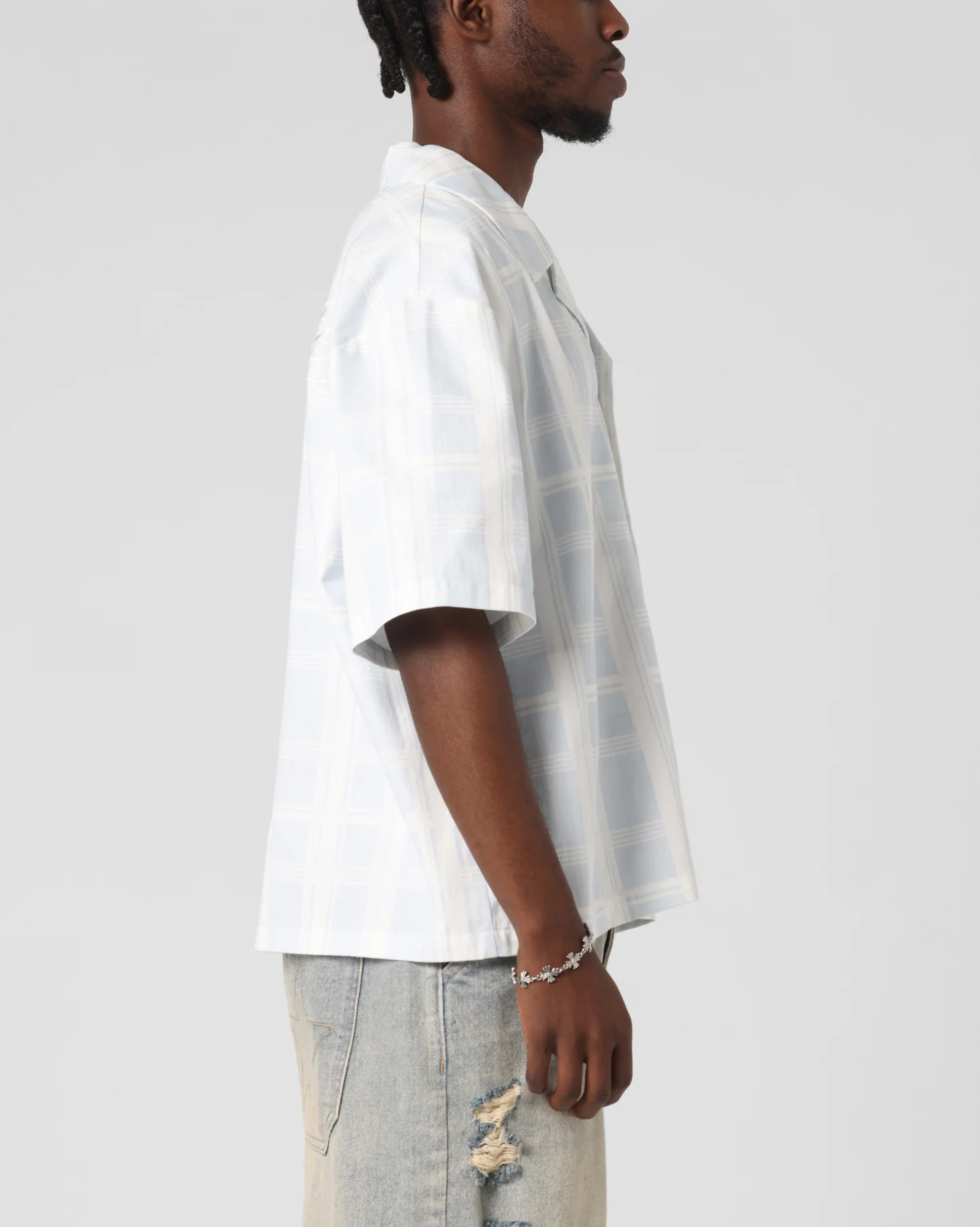 Loiter Daytona Button Up Shirt Blue Check - Image 5