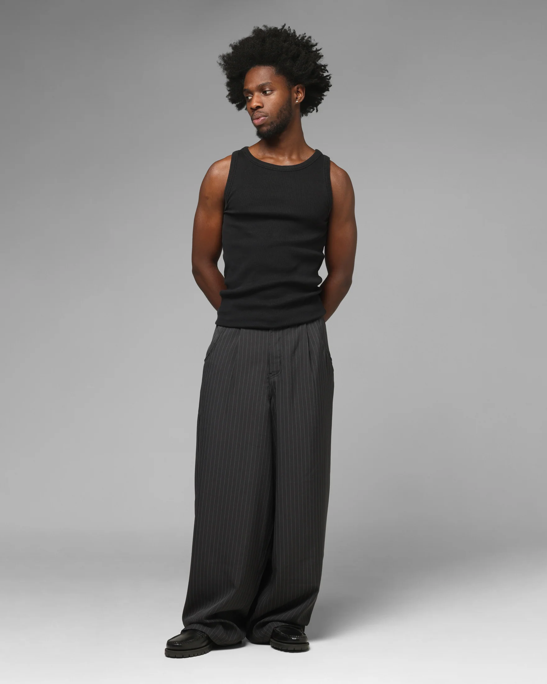 Loiter Eastern Bloc Pinstripe Trousers Black Pinstripe - Image 2