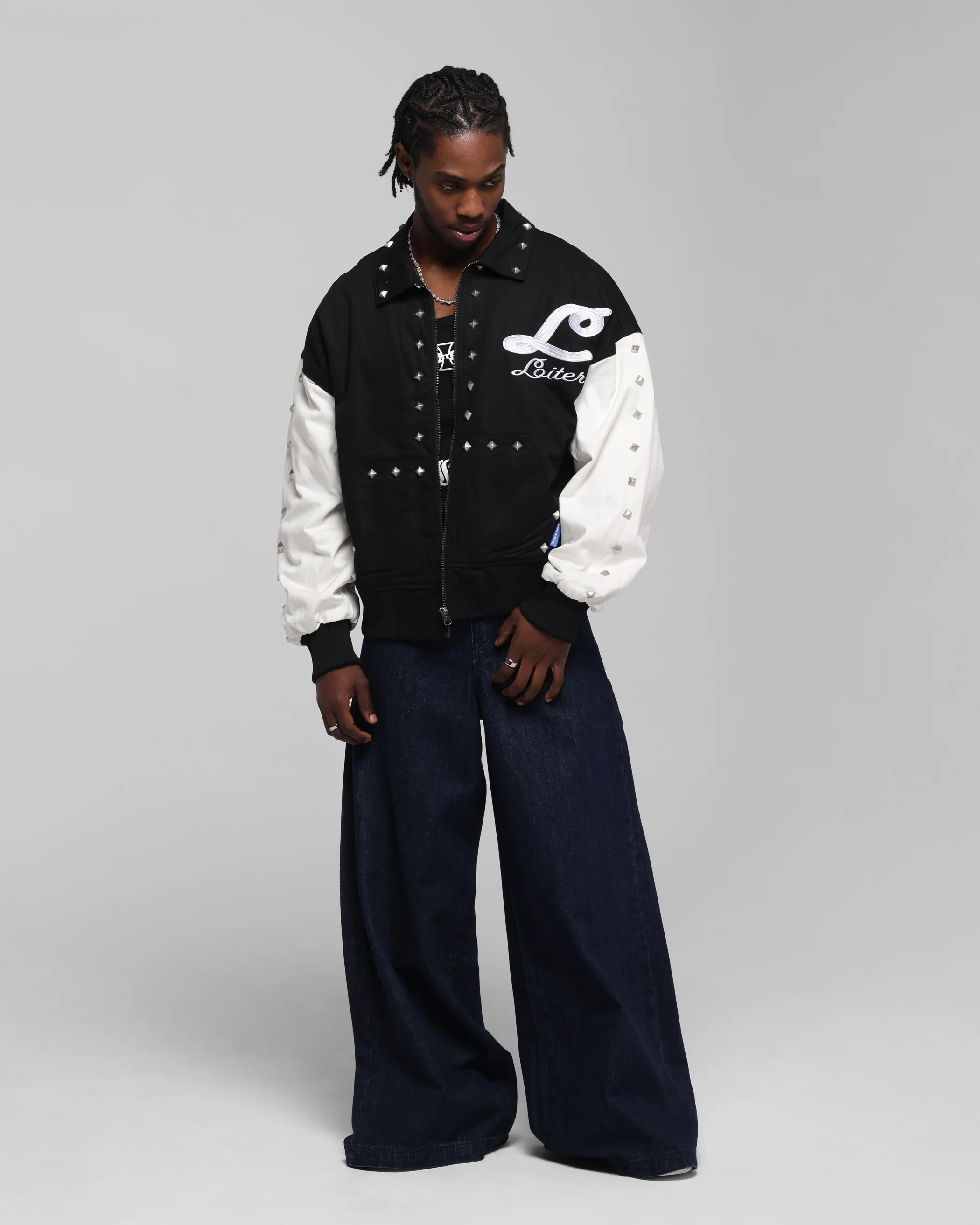 Loiter Frontier Varsity Jacket Black/Off White - Image 3