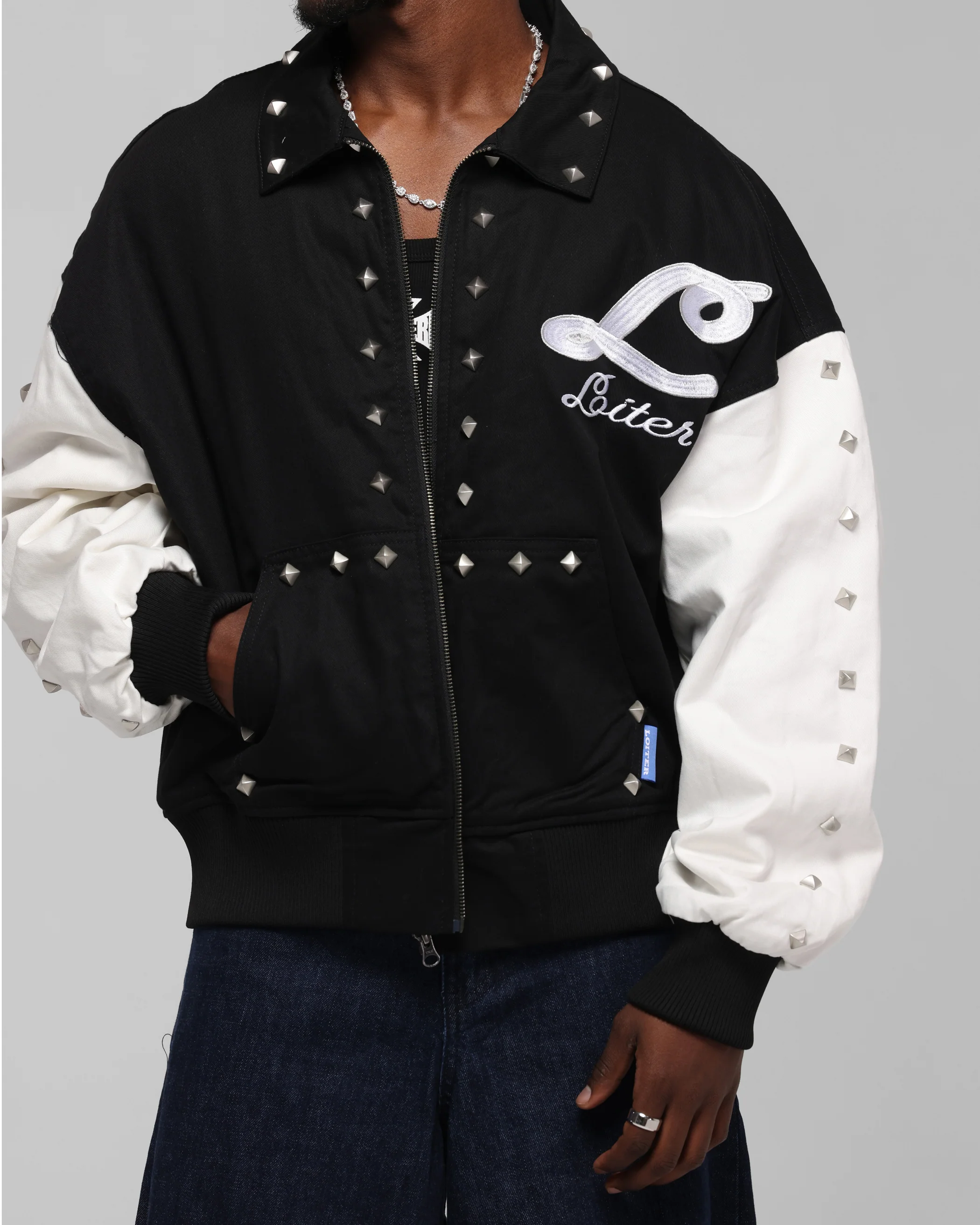 Loiter Frontier Varsity Jacket Black/Off White - Image 8