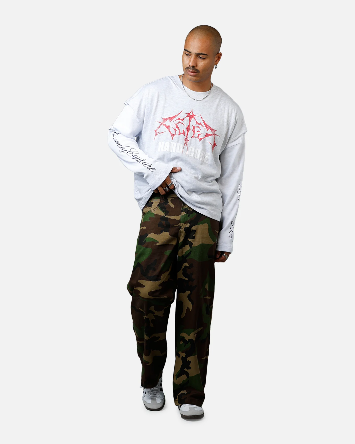 Loiter Hardcore Layered Long Sleeve T-Shirt Grey/White - Image 3