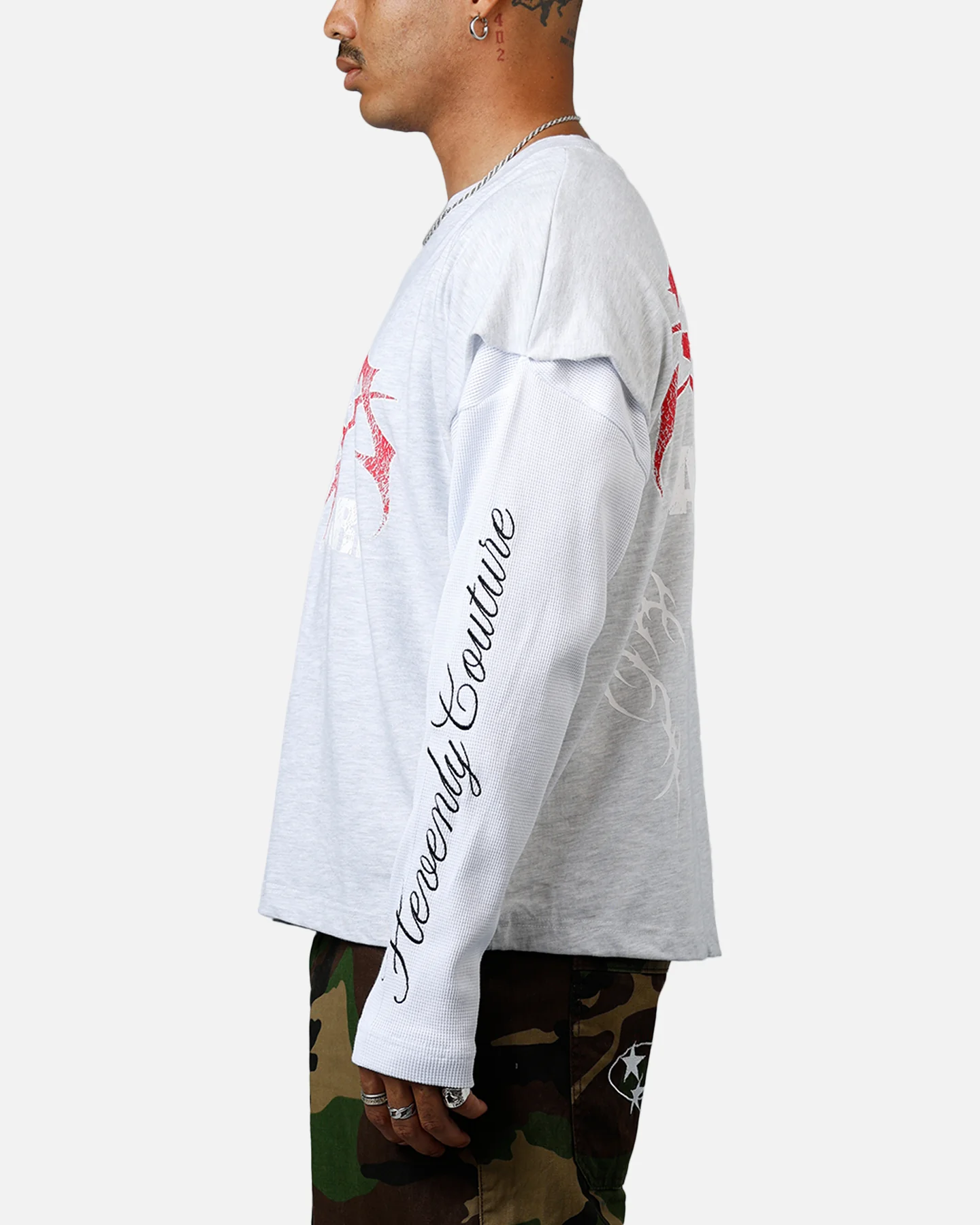 Loiter Hardcore Layered Long Sleeve T-Shirt Grey/White - Image 5