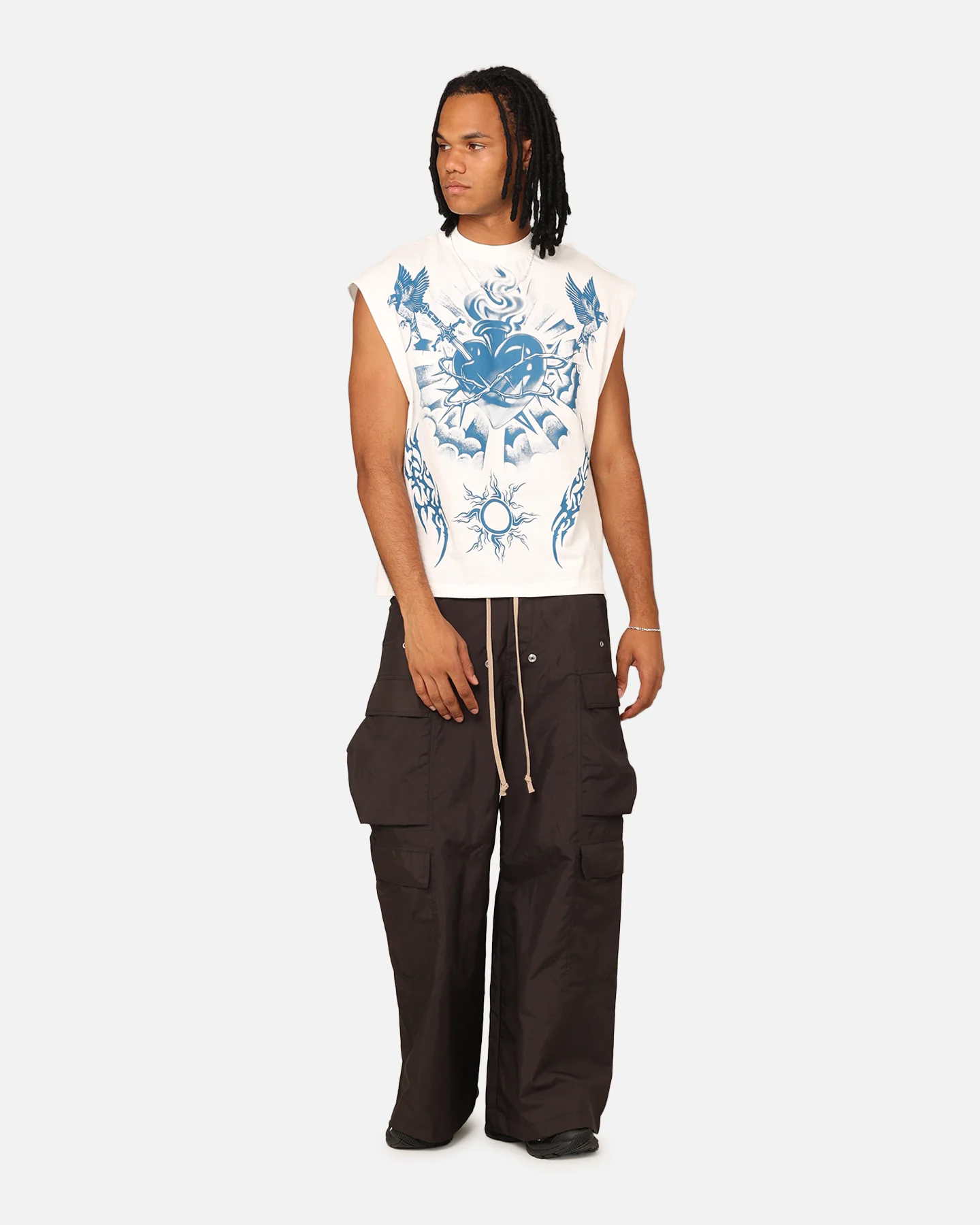 Loiter Hearts Ablaze Oversized Muscle T-Shirt Off White - Image 3
