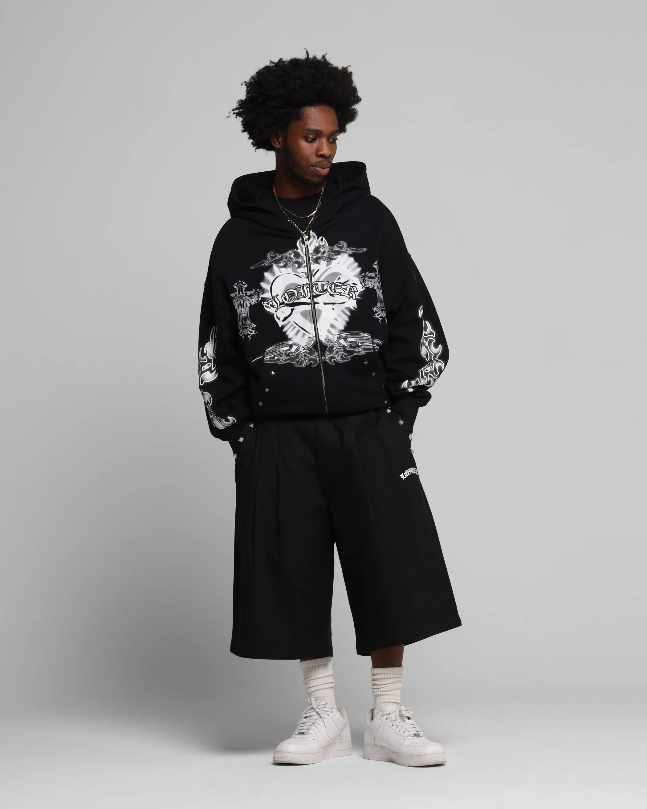 Loiter Hearts Zip Hoodie Black - Image 3