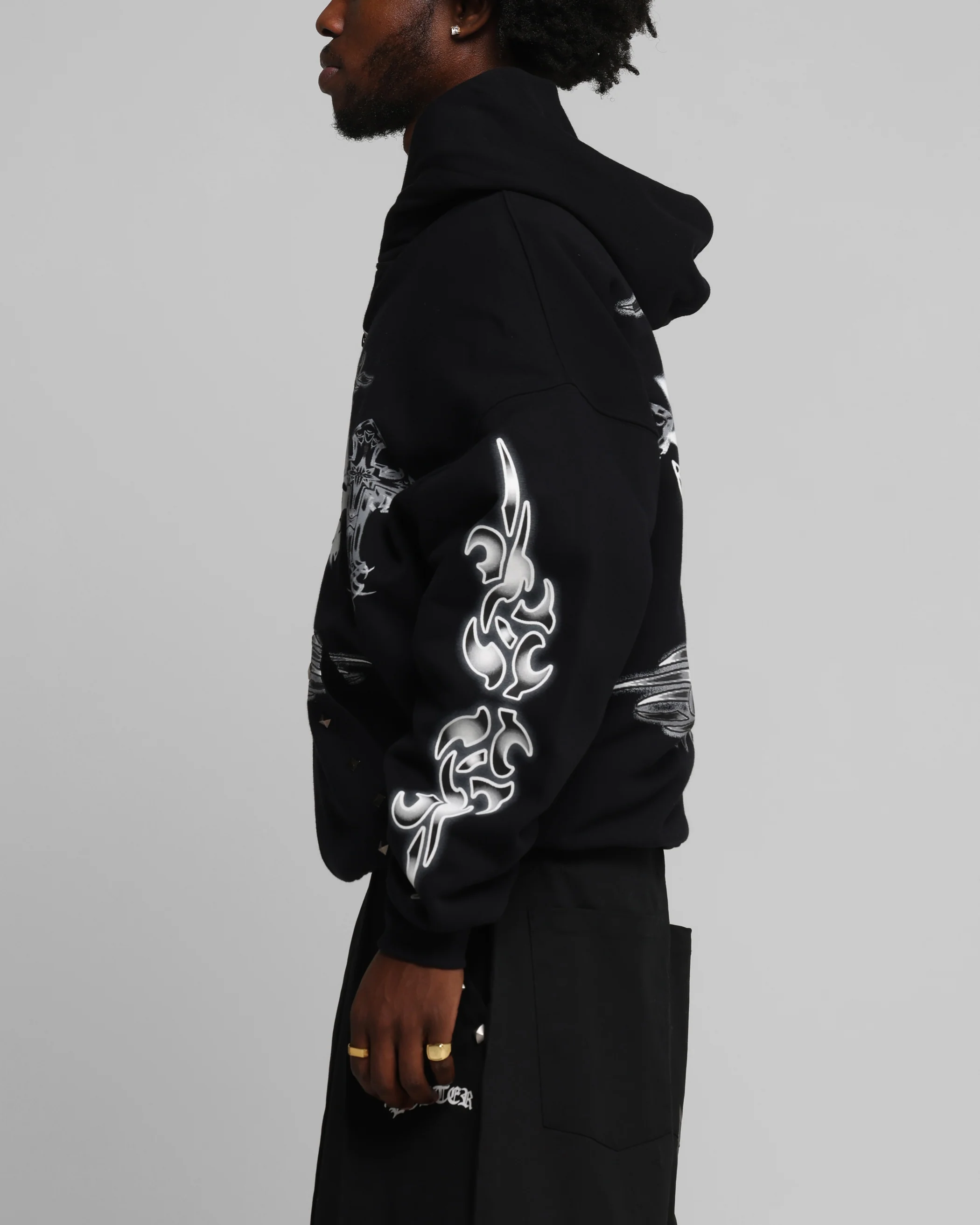 Loiter Hearts Zip Hoodie Black - Image 6