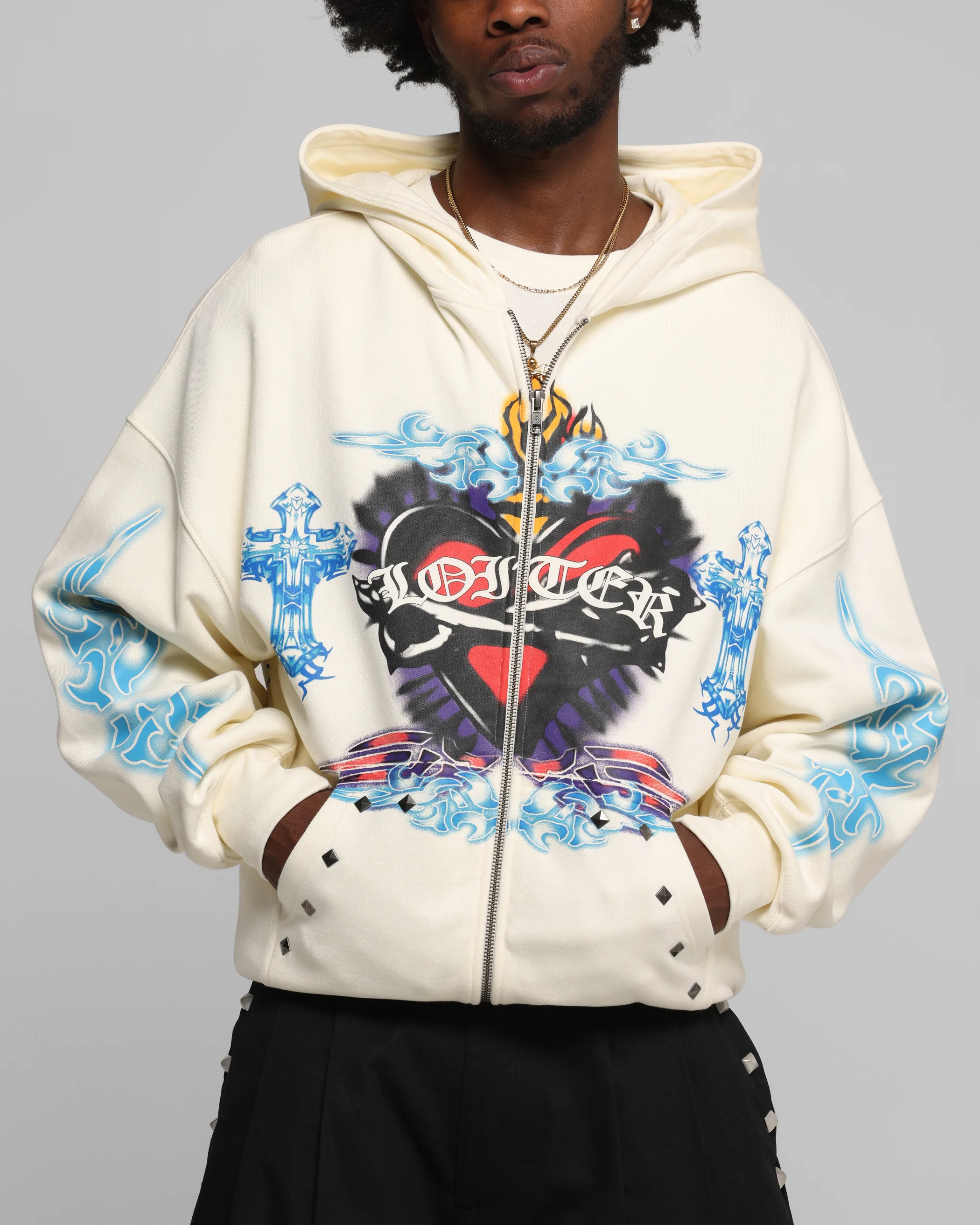 Loiter Hearts Zip Hoodie Off White - Image 7