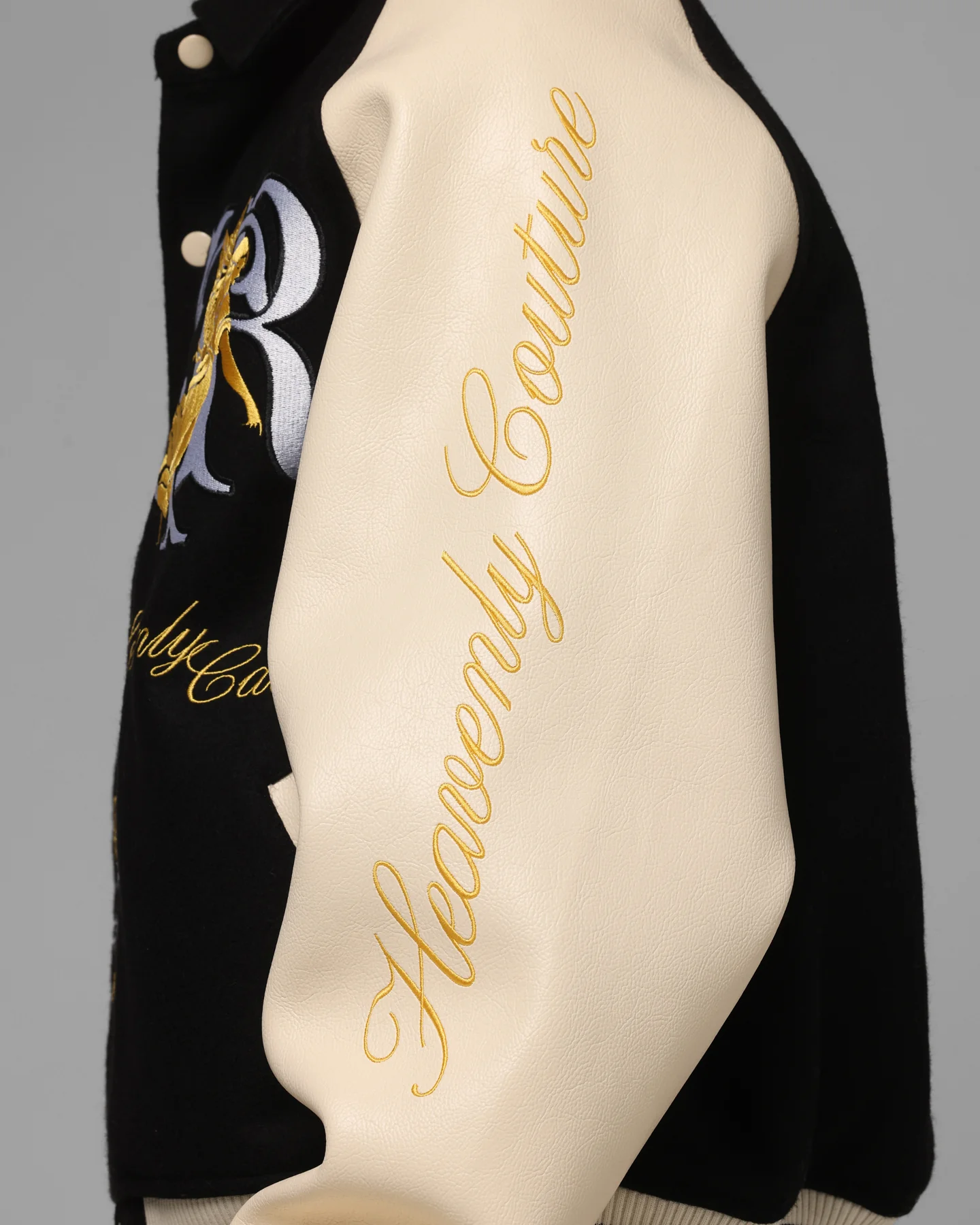 Loiter Heaven Varsity Jacket Black/Off White - Image 9