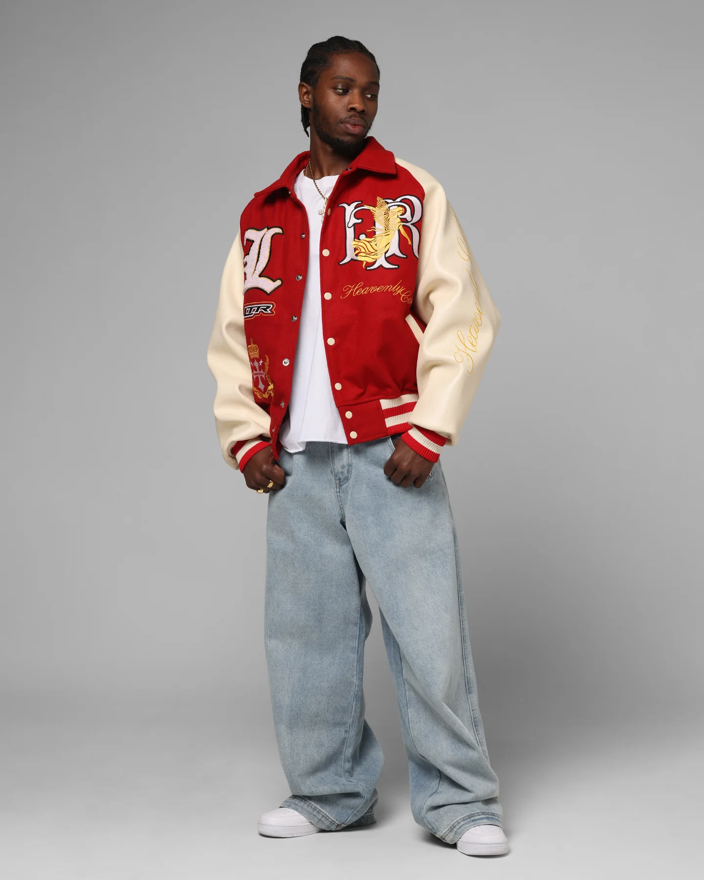 Loiter Heaven Varsity Jacket Red/Off White - Image 3