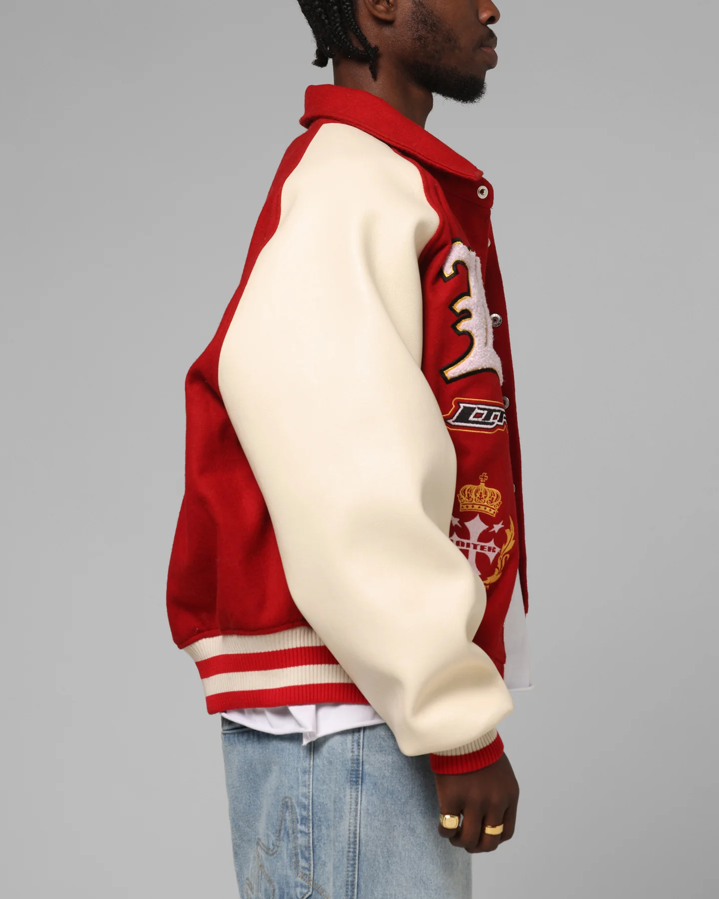 Loiter Heaven Varsity Jacket Red/Off White - Image 5