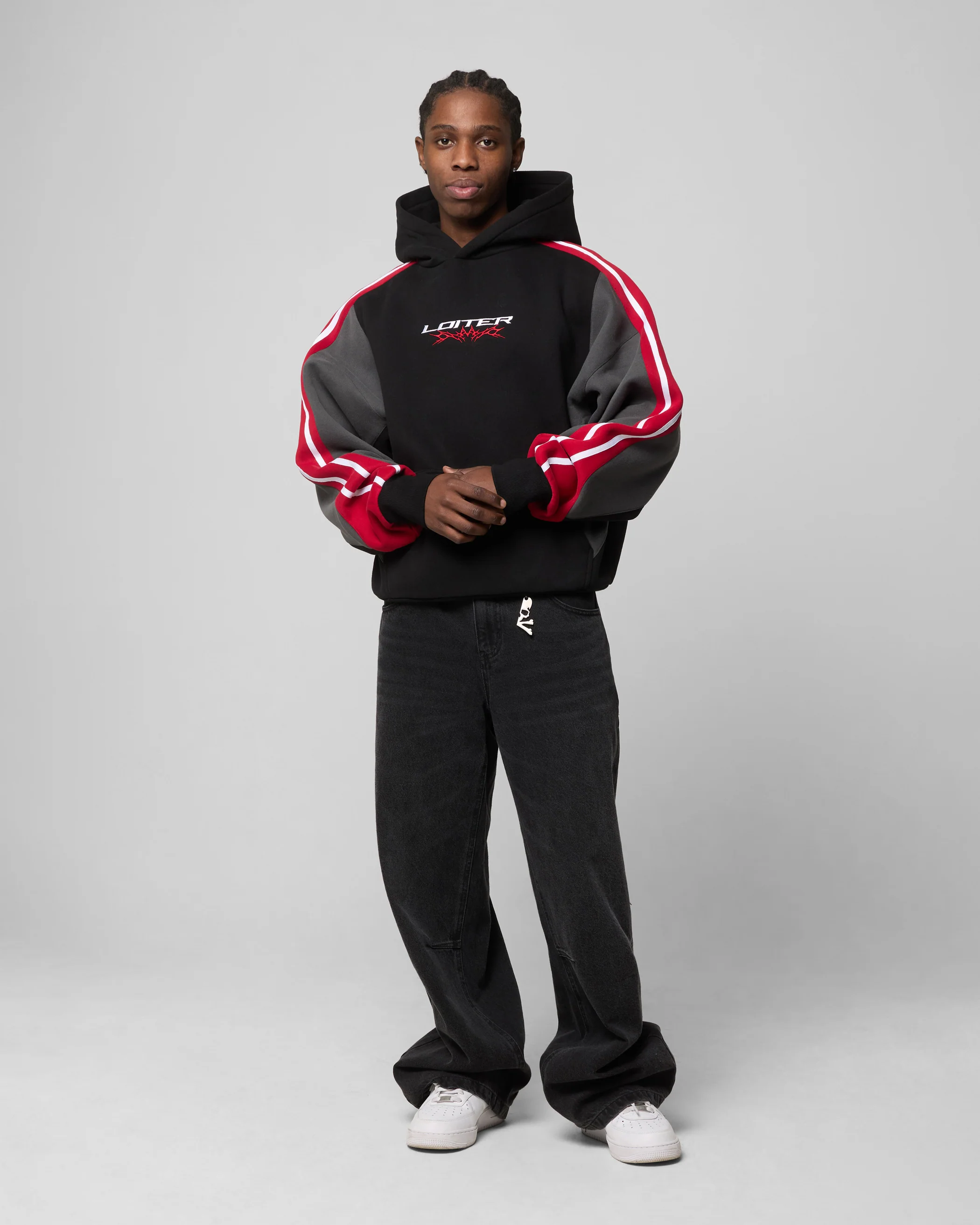 Loiter Hunter Patchwork Hoodie Black/Red - Image 3