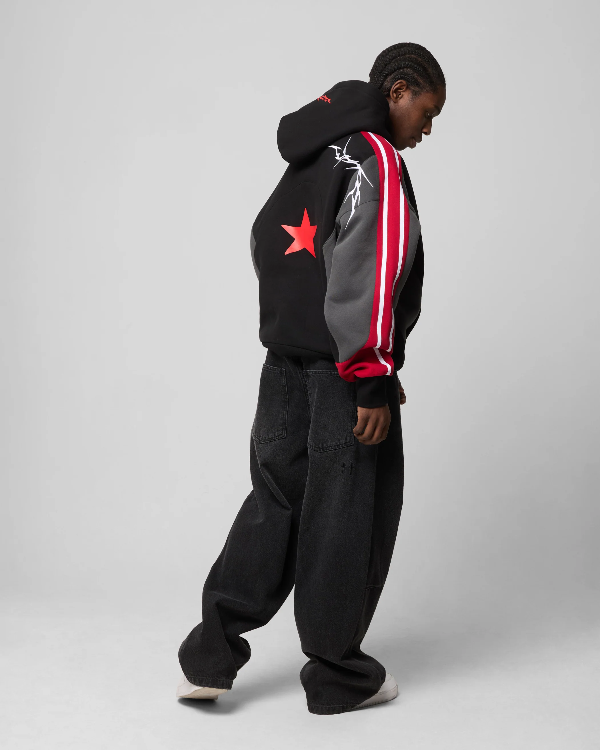 Loiter Hunter Patchwork Hoodie Black/Red - Image 4