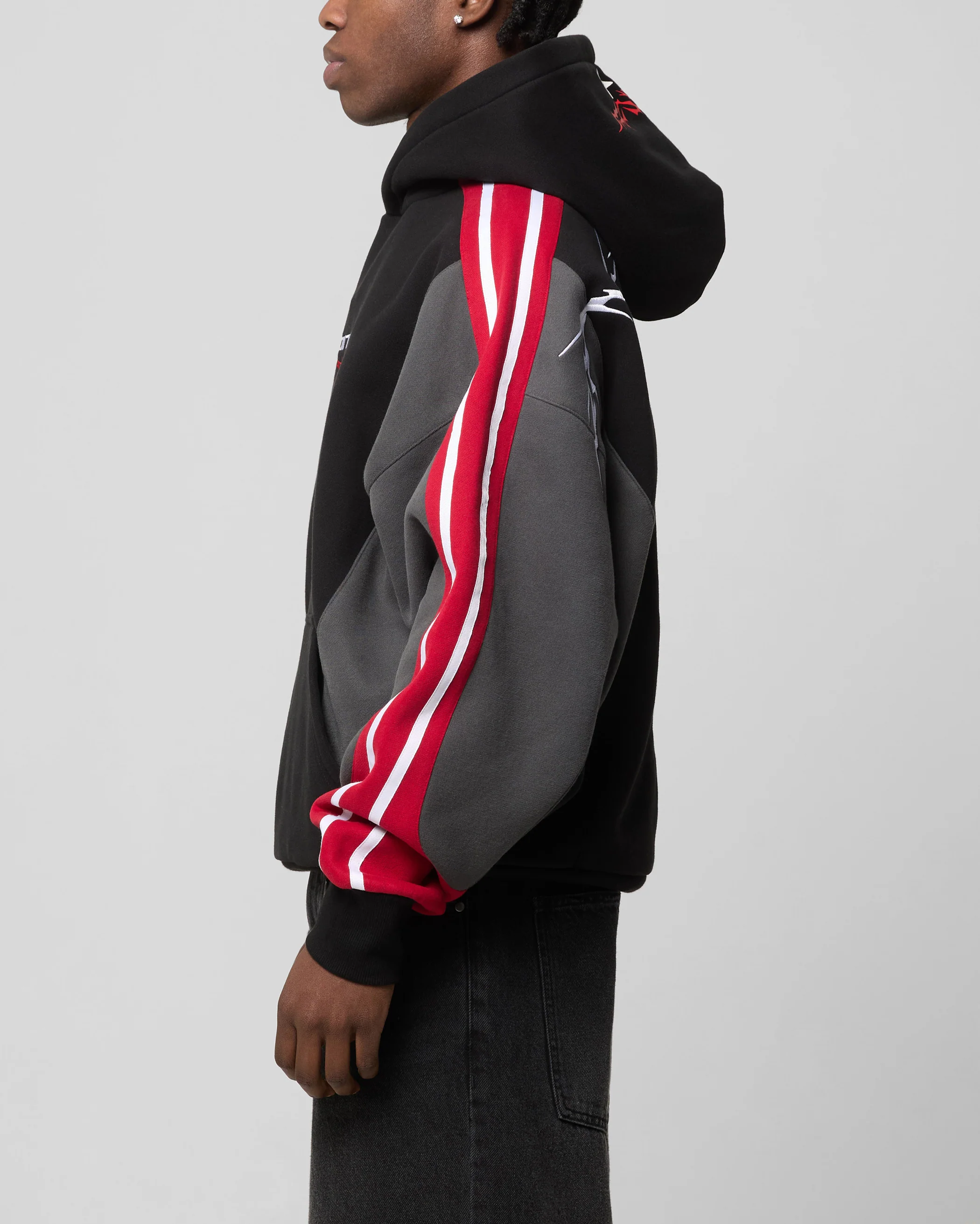 Loiter Hunter Patchwork Hoodie Black/Red - Image 6