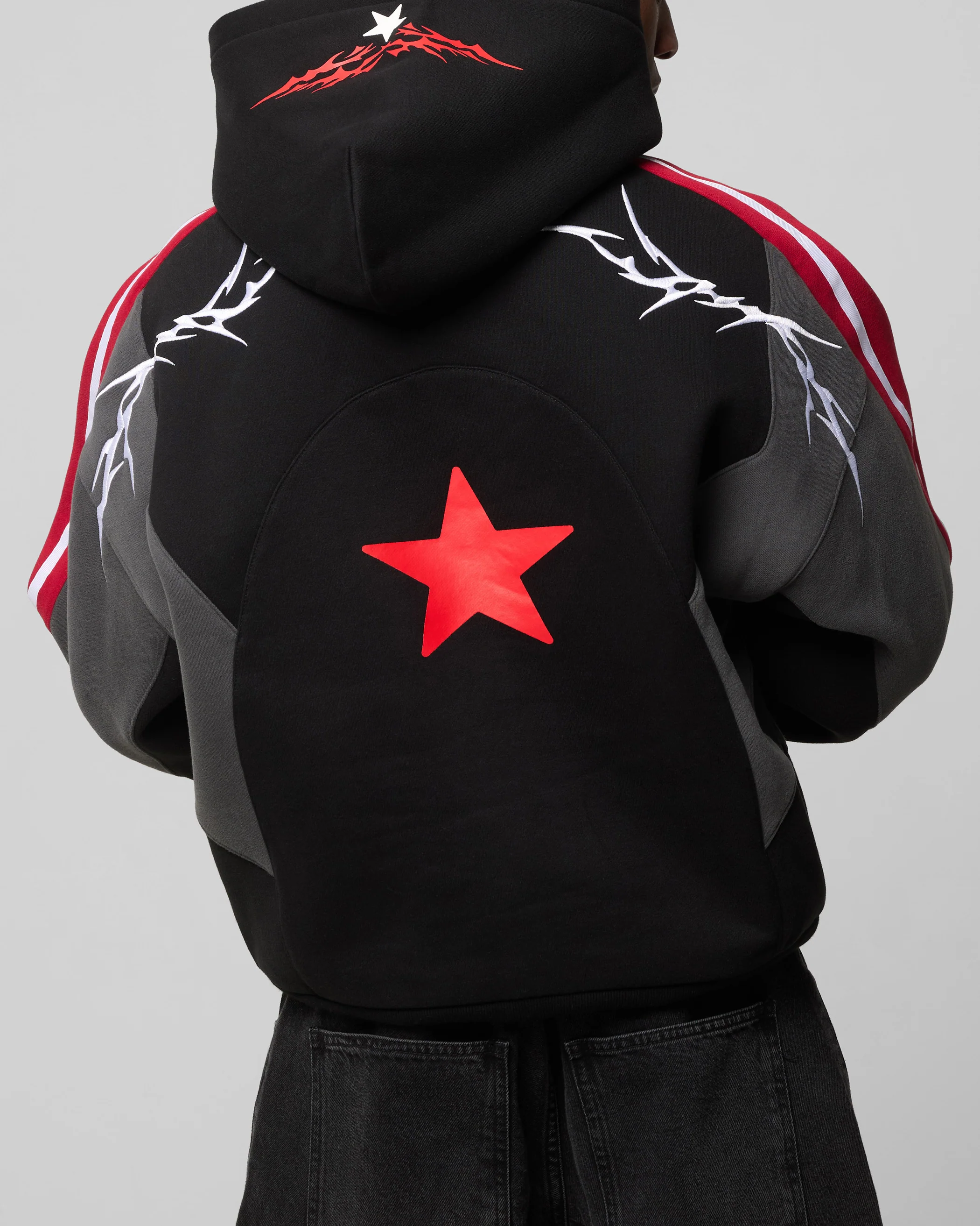 Loiter Hunter Patchwork Hoodie Black/Red - Image 8