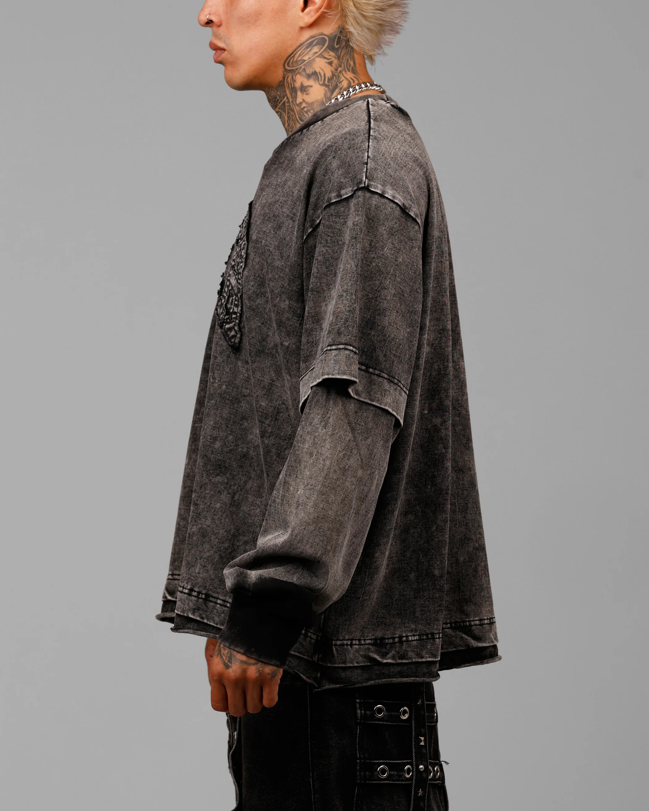 Loiter Impact Long Sleeve T-Shirt Washed Black/White - Image 5