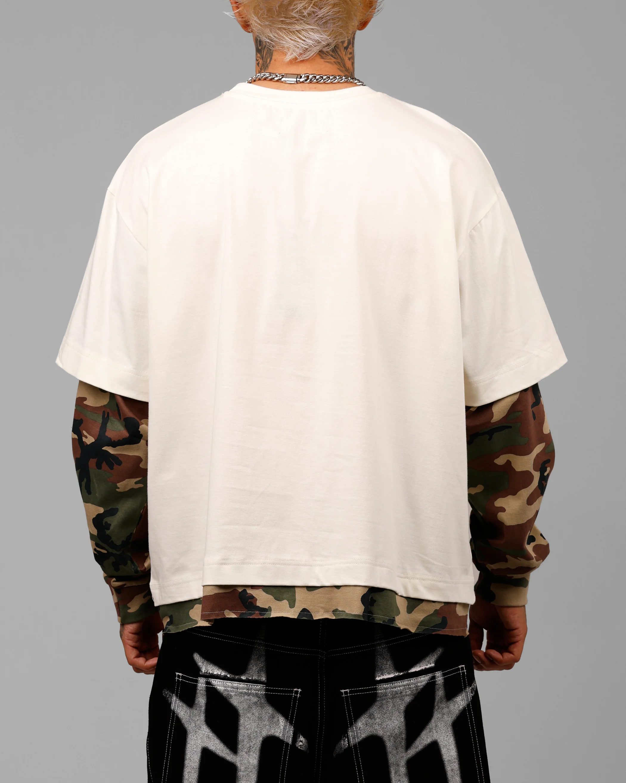 Loiter Impact Long Sleeve T-Shirt Washed White/Camo - Image 2