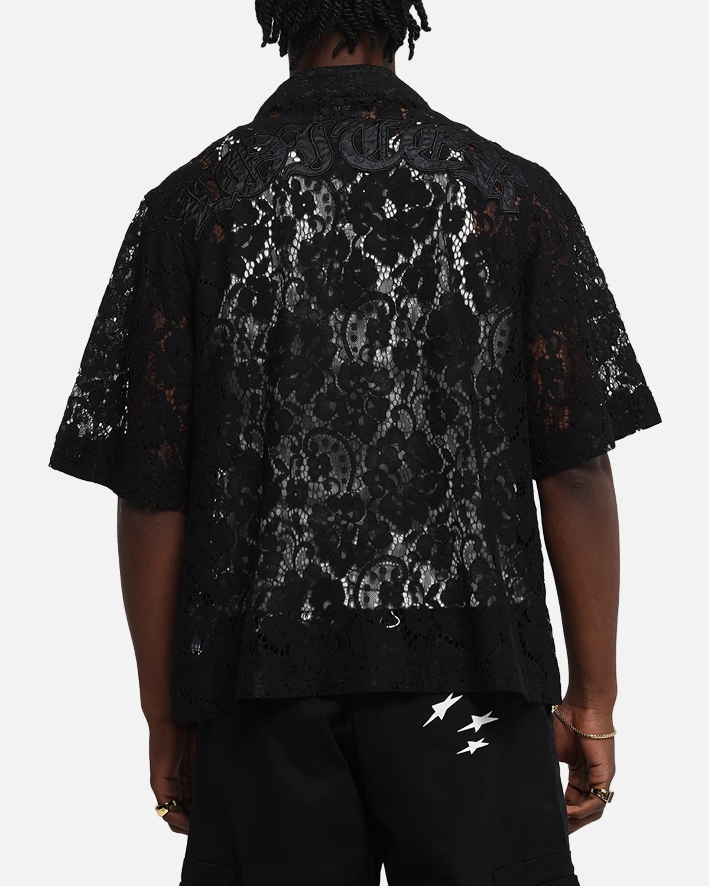 Loiter Lace Button Up Shirt Black - Image 2