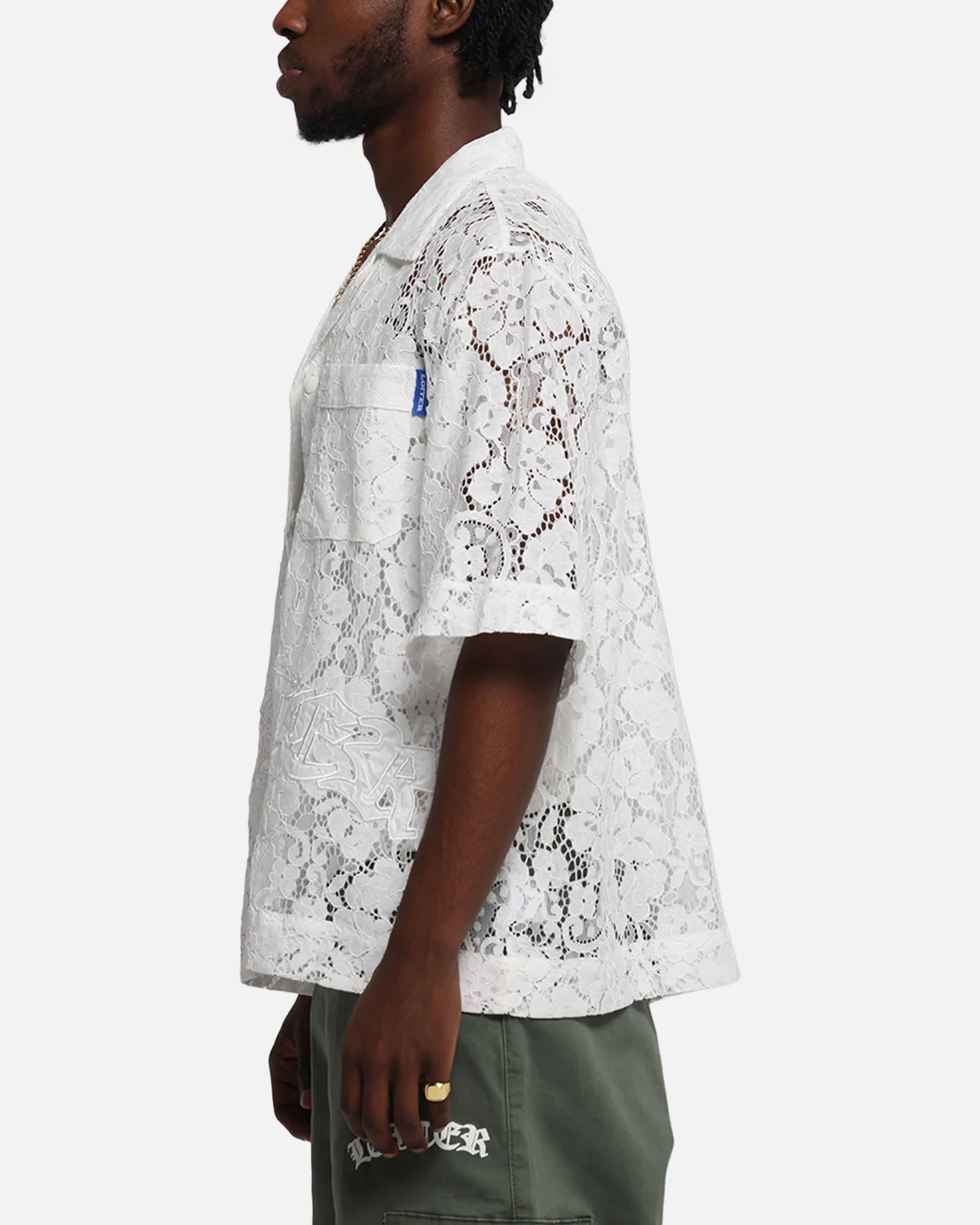 Loiter Lace Button Up Shirt Cream - Image 6