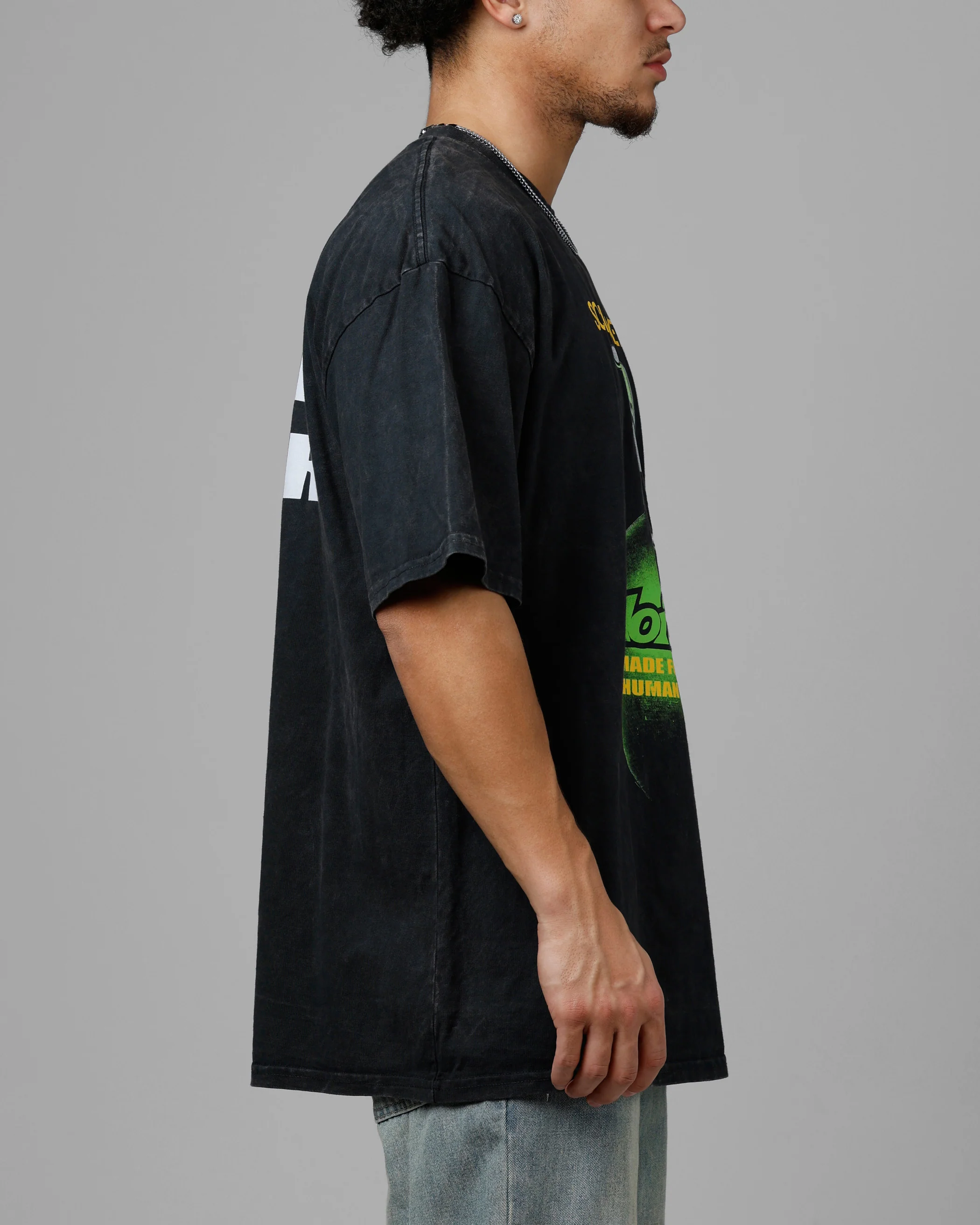 Loiter Live Laugh Love Drop T-Shirt Black Acidwash - Image 4