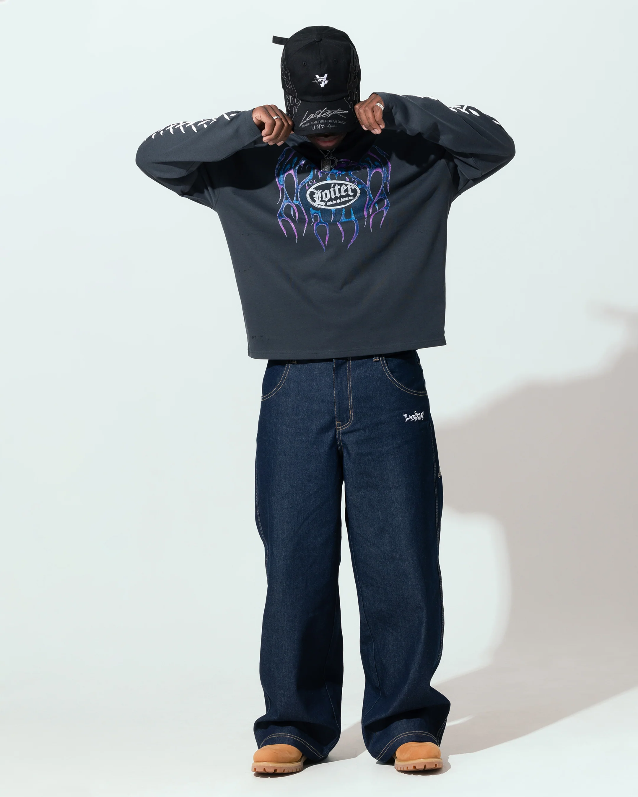Loiter Repressed Box Long Sleeve T-Shirt Charcoal - Image 4